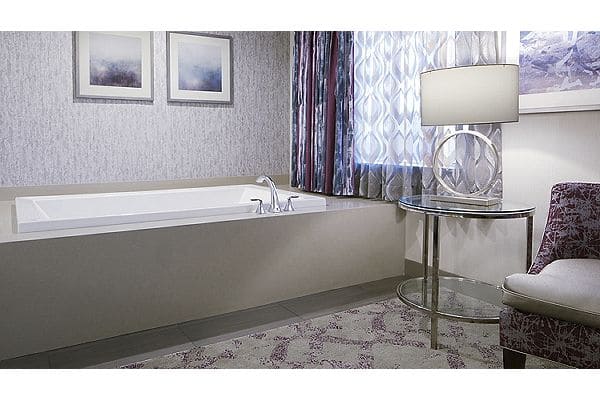 Guest room bath at the Silver Legacy Resort Casino, Trademark Collection by Wyndham in Reno, Nevada