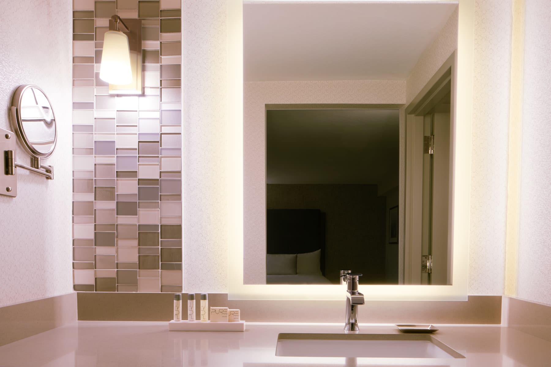Guest room bath at the Silver Legacy Resort Casino, Trademark Collection by Wyndham in Reno, Nevada