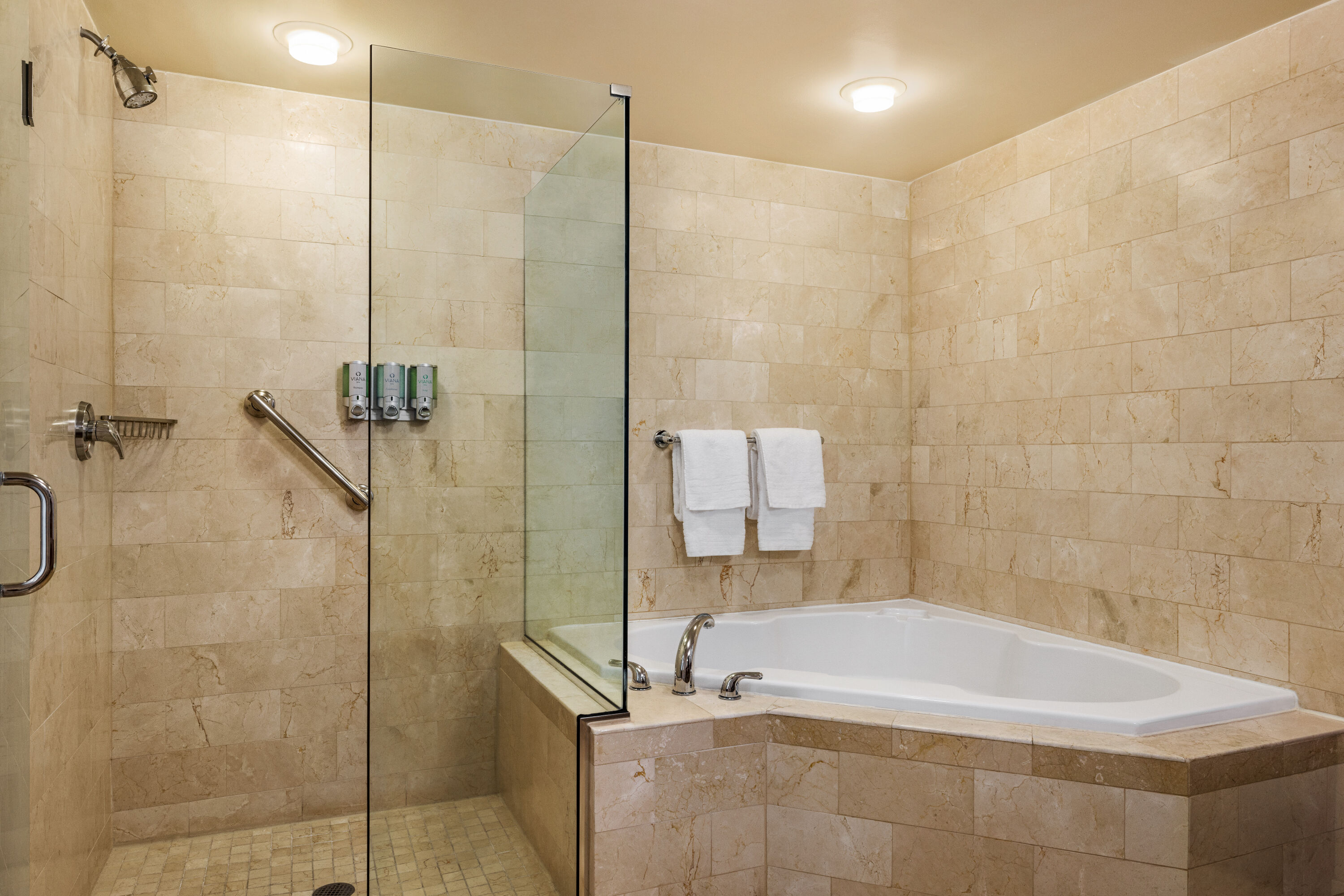 Guest room bath at the Viana Hotel and Spa, Trademark Collection by Wyndham in Westbury, New York
