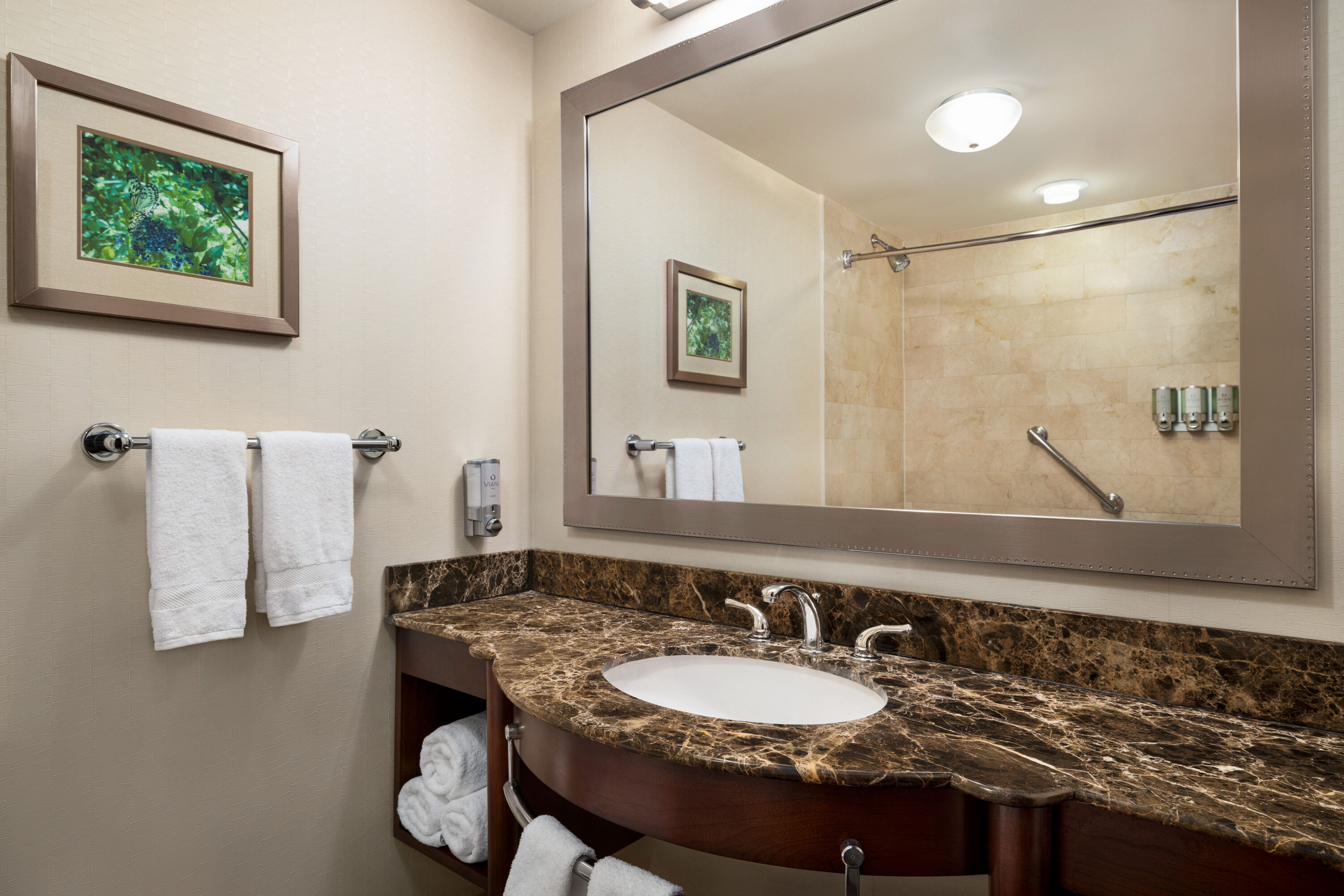 Guest room bath at the Viana Hotel and Spa, Trademark Collection by Wyndham in Westbury, New York
