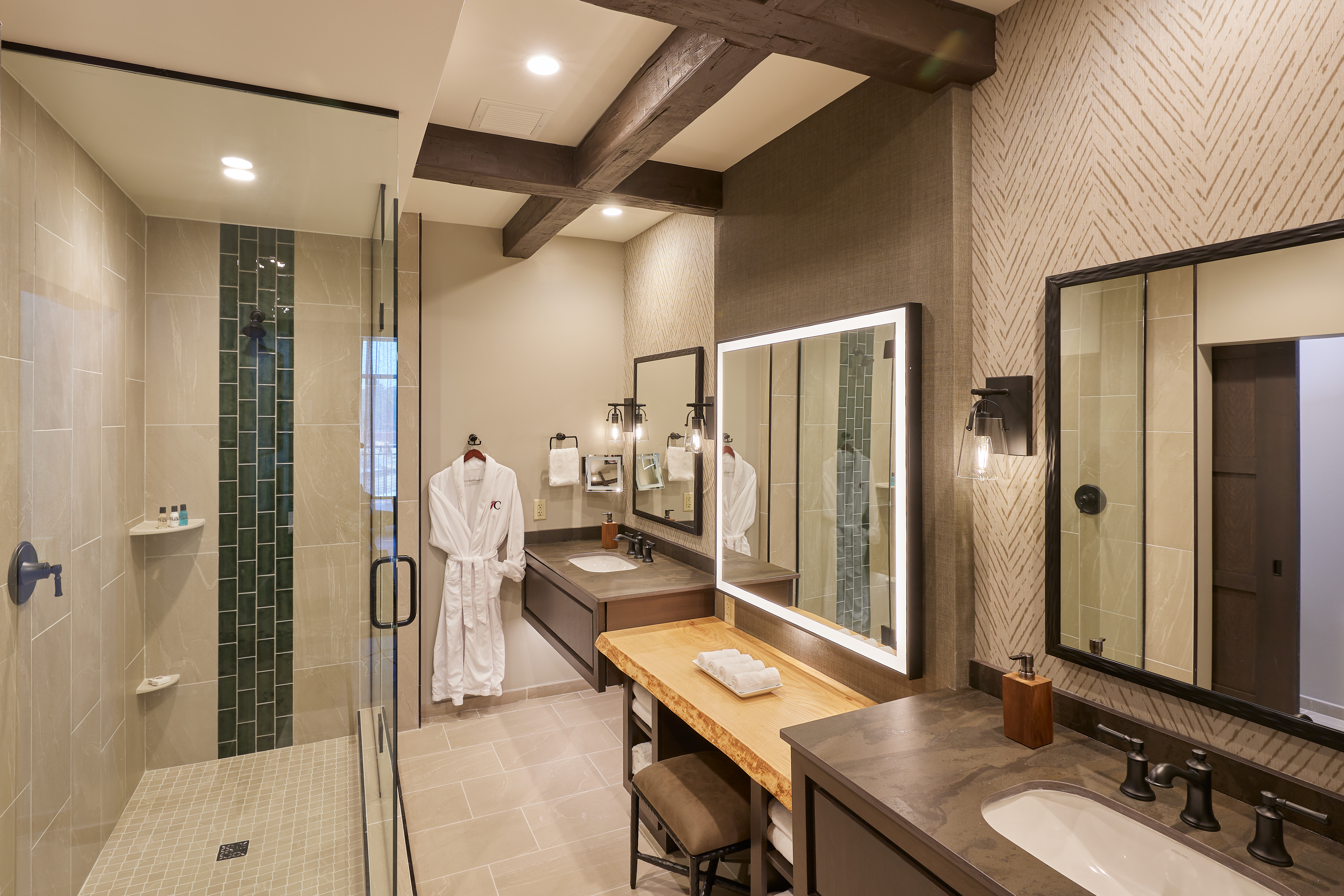 Guest room bath at the Choctaw Landing Casino & Resort, Trademark Coll by Wyndham in Broken Bow, Oklahoma