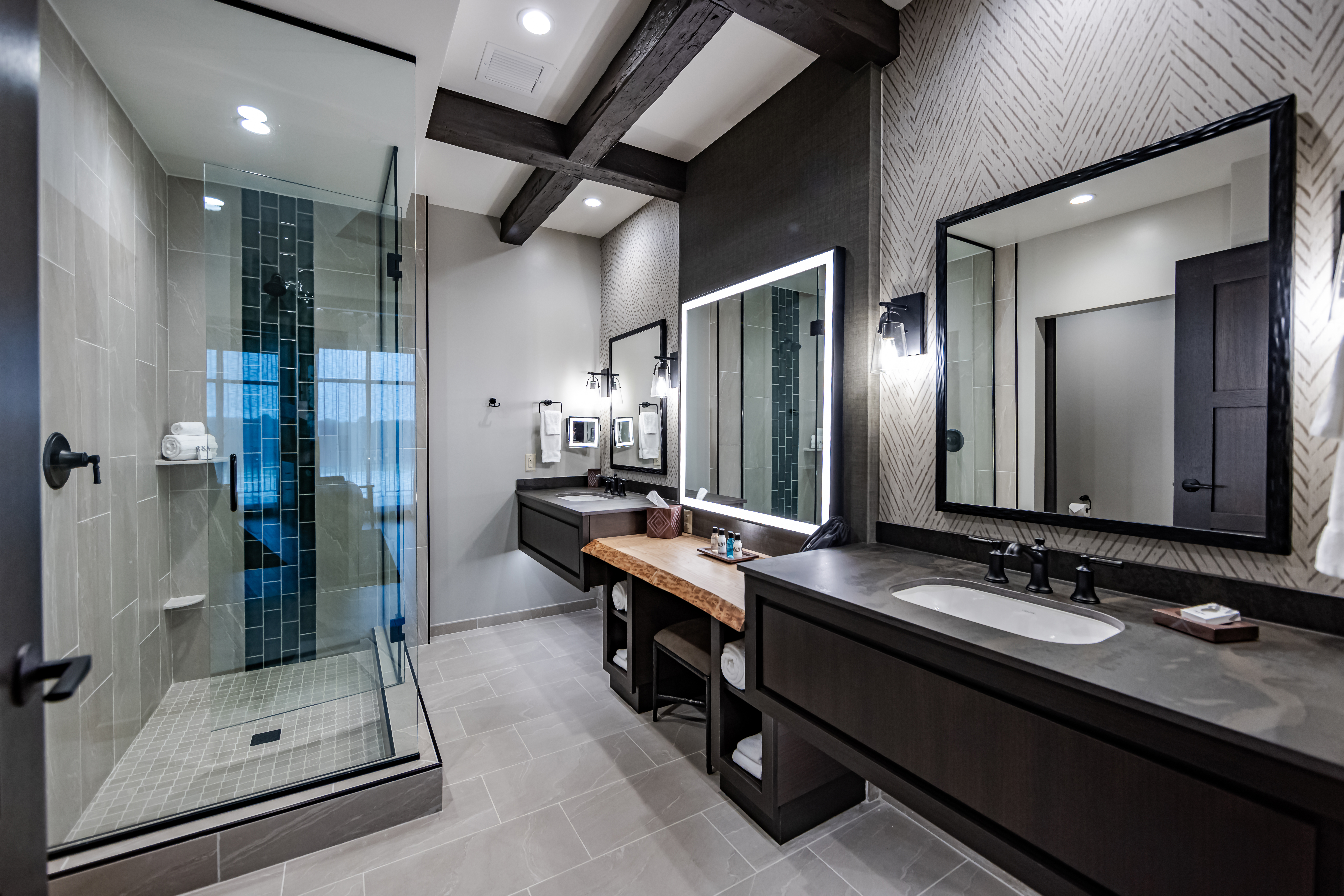 Guest room bath at the Choctaw Landing Casino & Resort, Trademark Coll by Wyndham in Broken Bow, Oklahoma