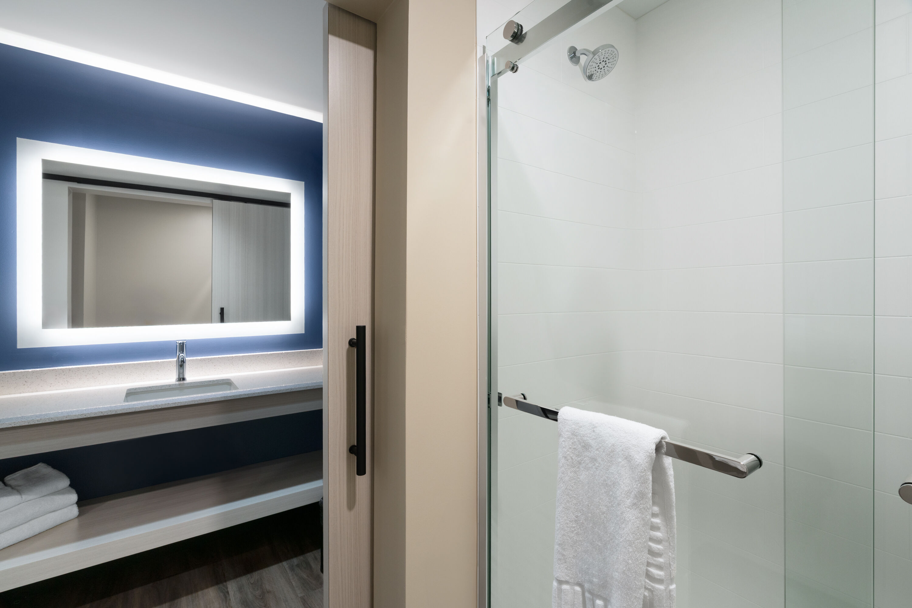 Guest room bath at the Sugar Creek Hotel, Trademark Collection by Wyndham in Hinton, Oklahoma
