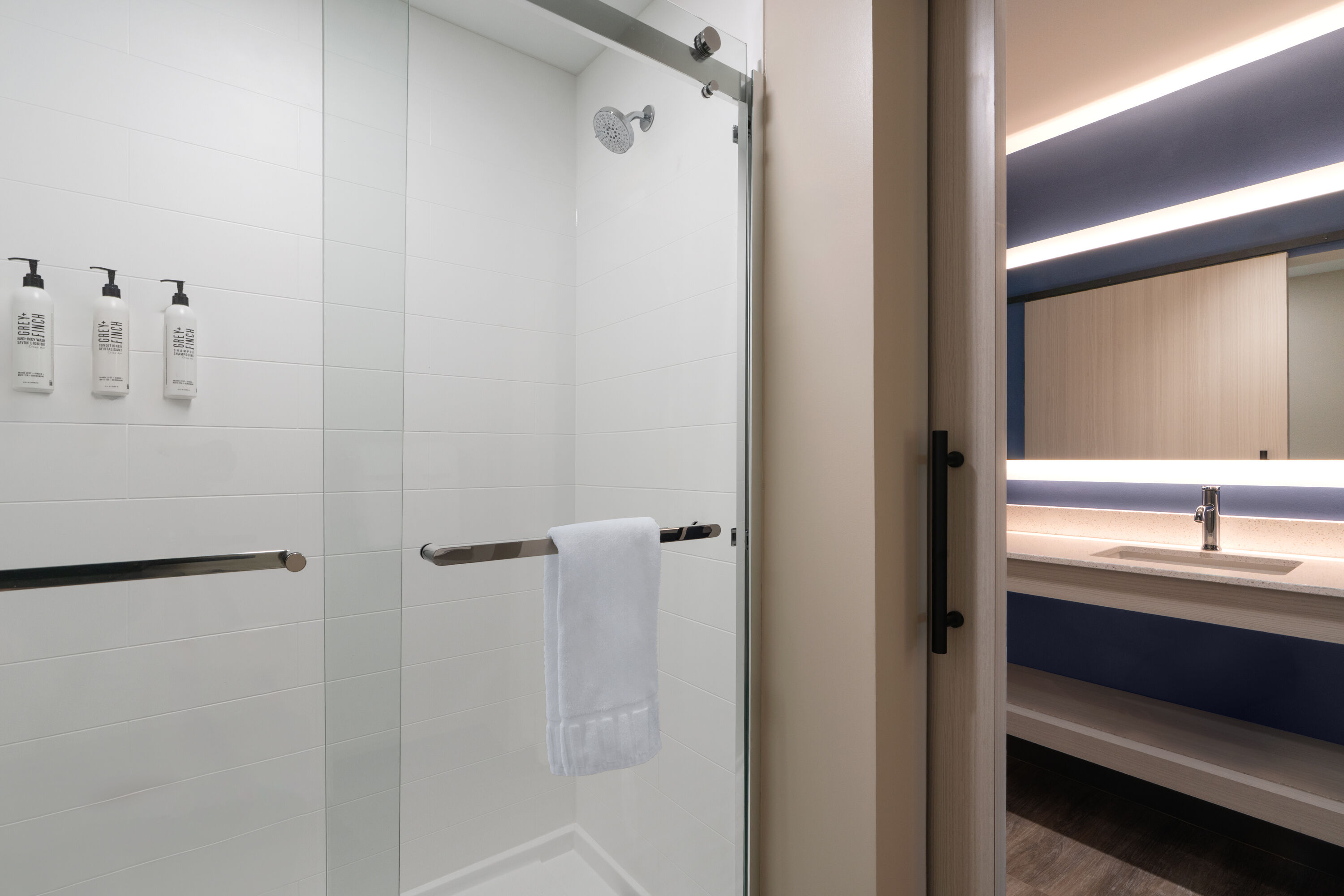 Guest room bath at the Sugar Creek Hotel, Trademark Collection by Wyndham in Hinton, Oklahoma
