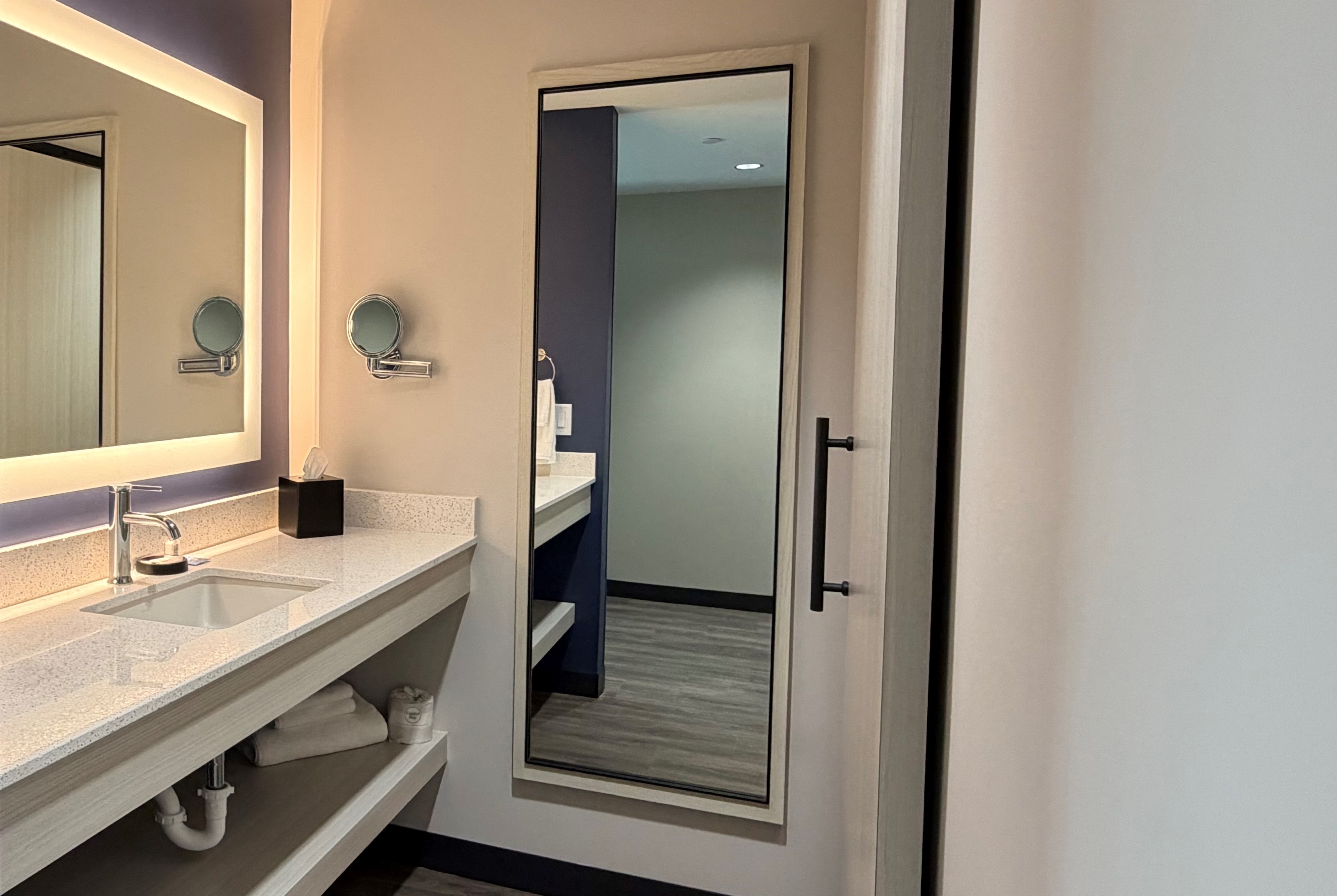 Guest room bath at the Sugar Creek Hotel, Trademark Collection by Wyndham in Hinton, Oklahoma