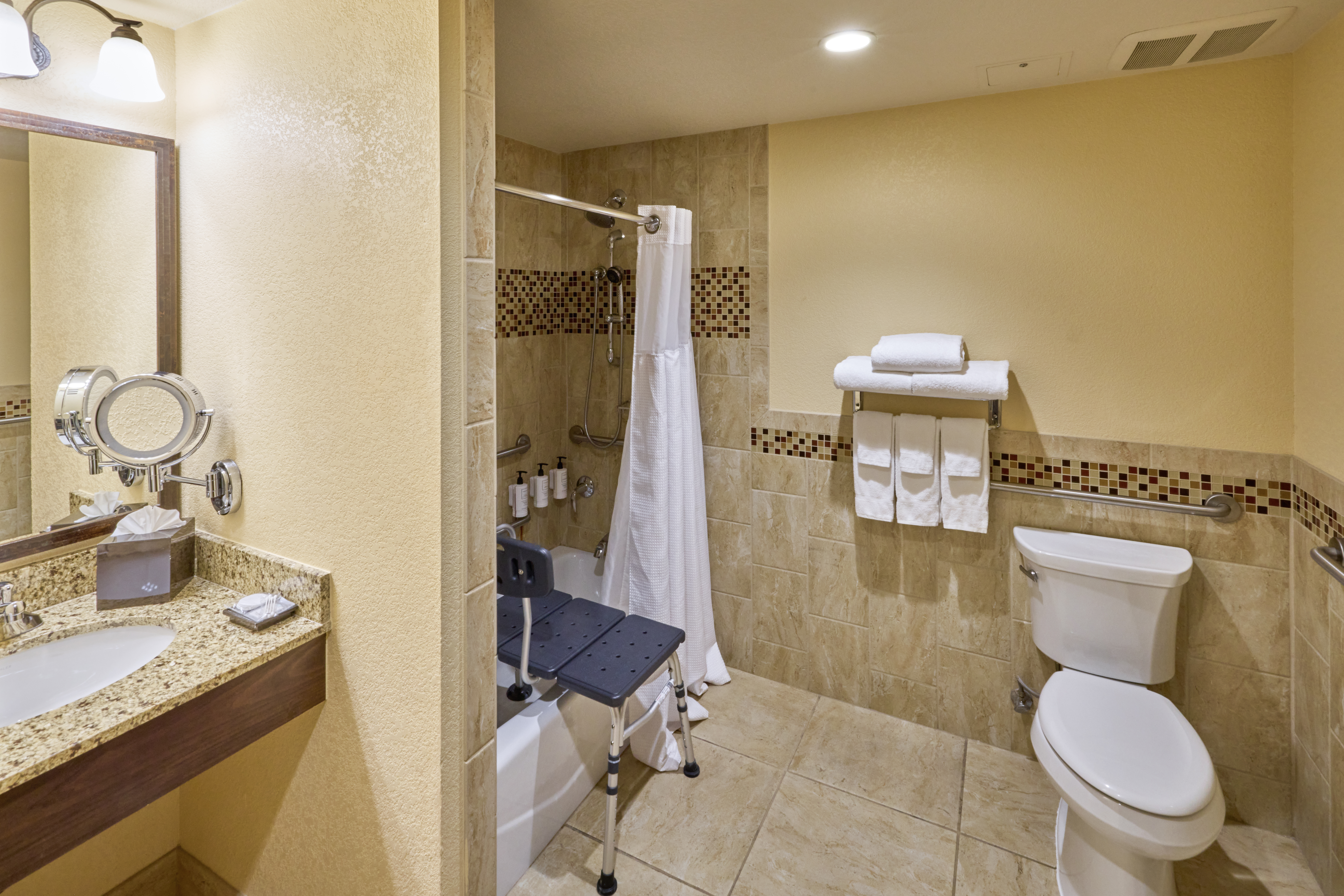 Guest room bath at the Choctaw Casino & Resort Pocola, Trademark Coll by Wyndham in Pocola, Oklahoma