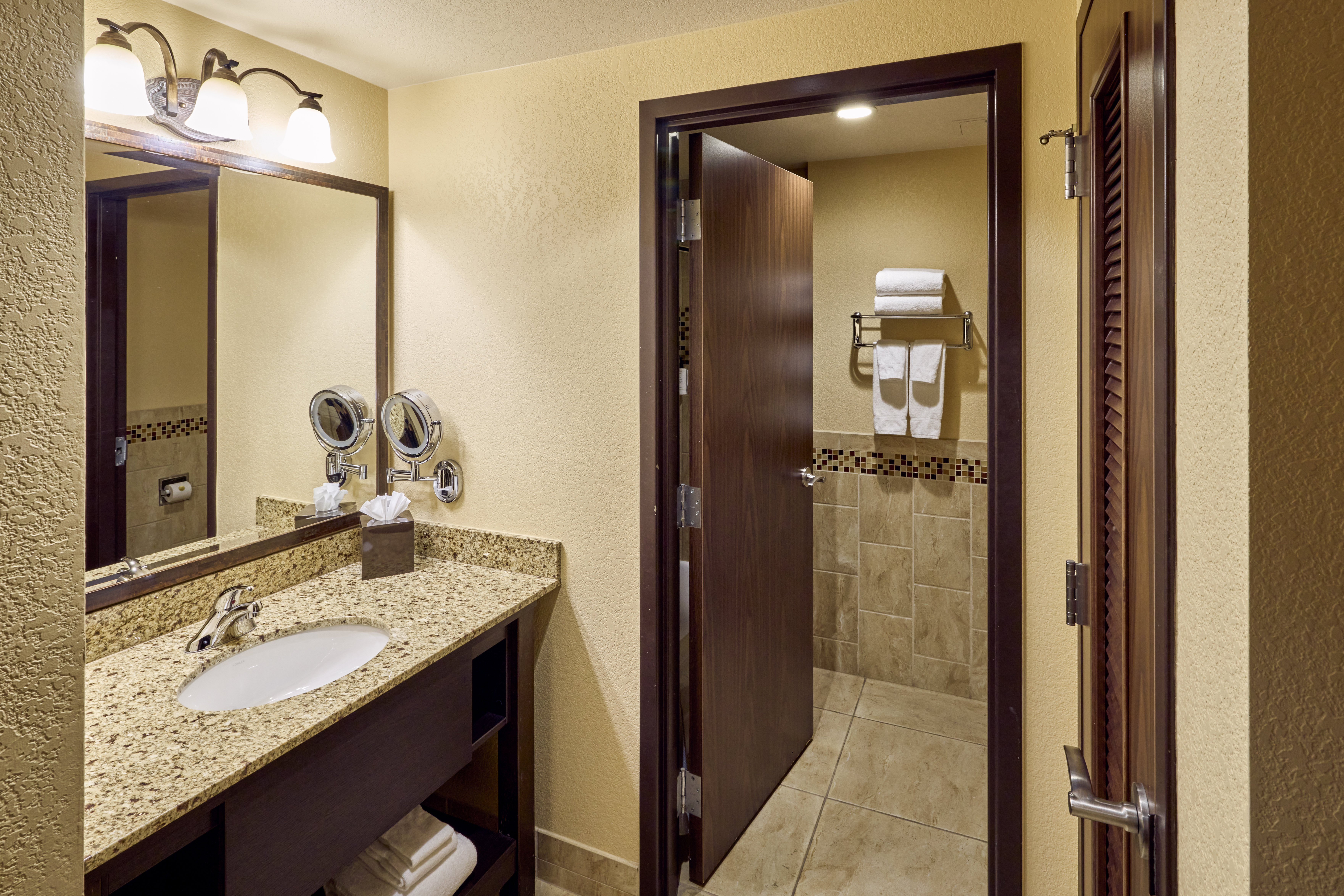 Guest room bath at the Choctaw Casino & Resort Pocola, Trademark Coll by Wyndham in Pocola, Oklahoma