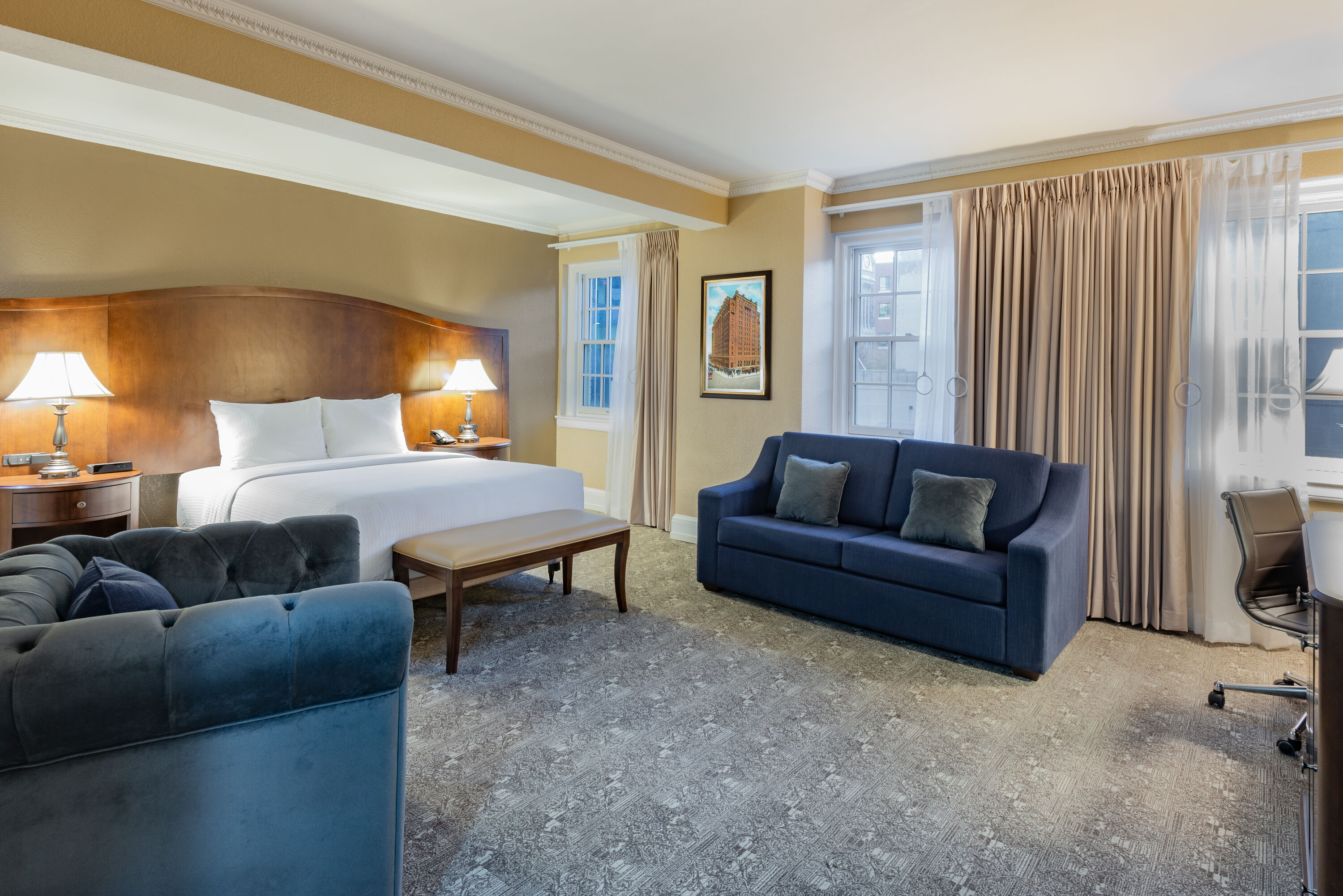 Guest room at the The Americus Hotel, Trademark Collection by Wyndham in Allentown, Pennsylvania