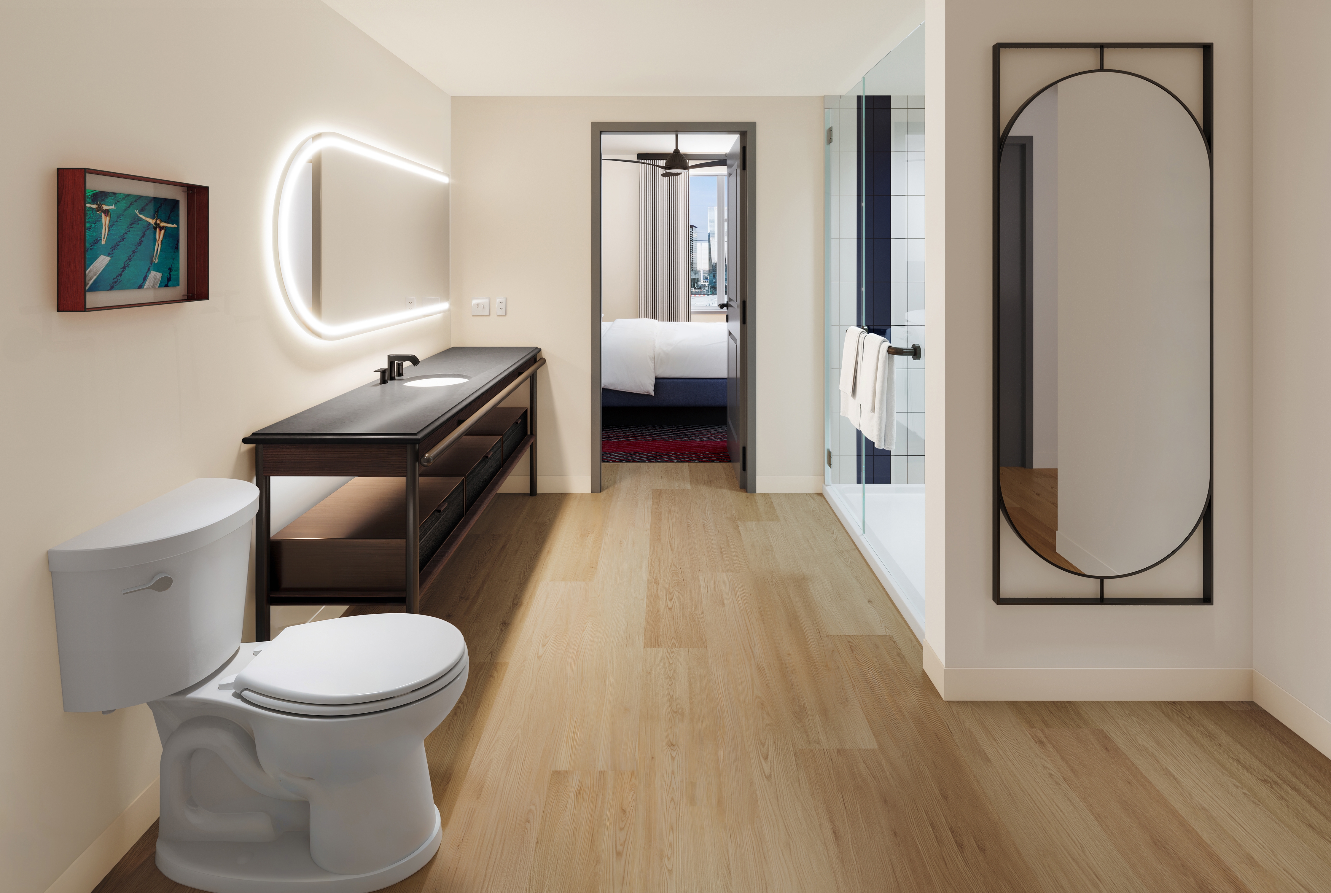 Guest room bath at the Sports Illustrated Resorts Nashville Music Row in Nashville, Tennessee