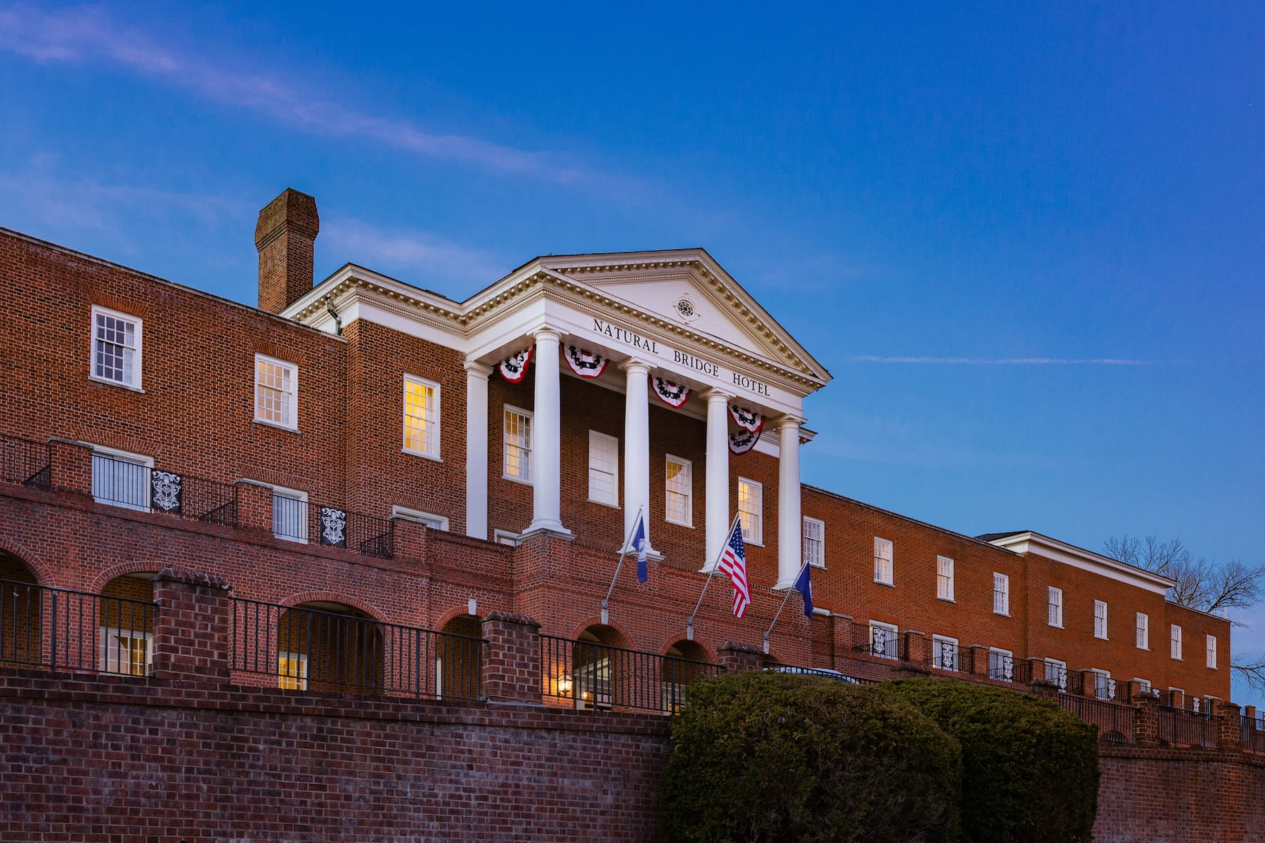 Exterior Dusk Image of Natural Bridge Hotel, Trademark Collection by Wyndham hotel in Natural Bridge, Virginia