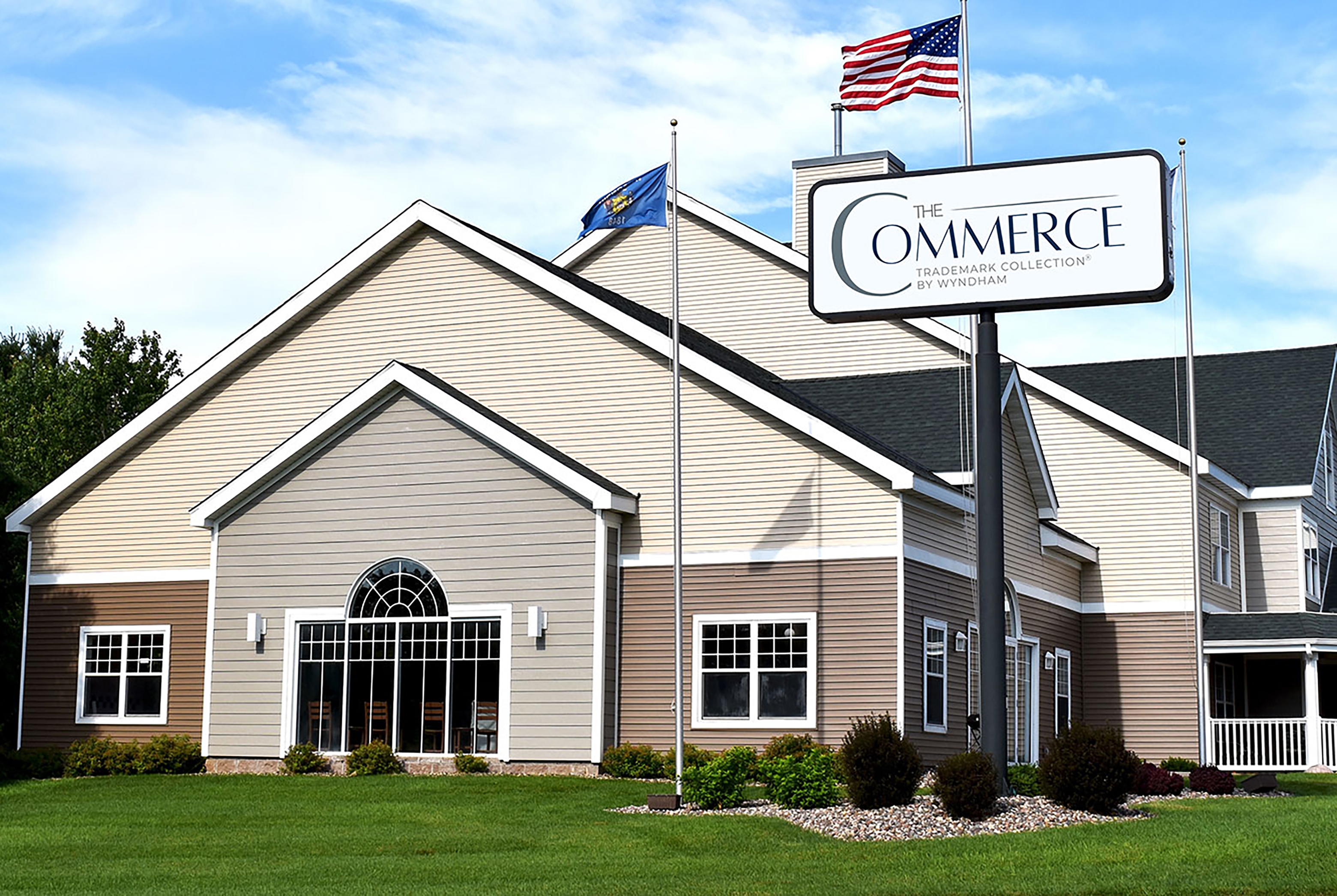 Exterior of The Commerce, Trademark Collection by Wyndham hotel in River Falls, Wisconsin