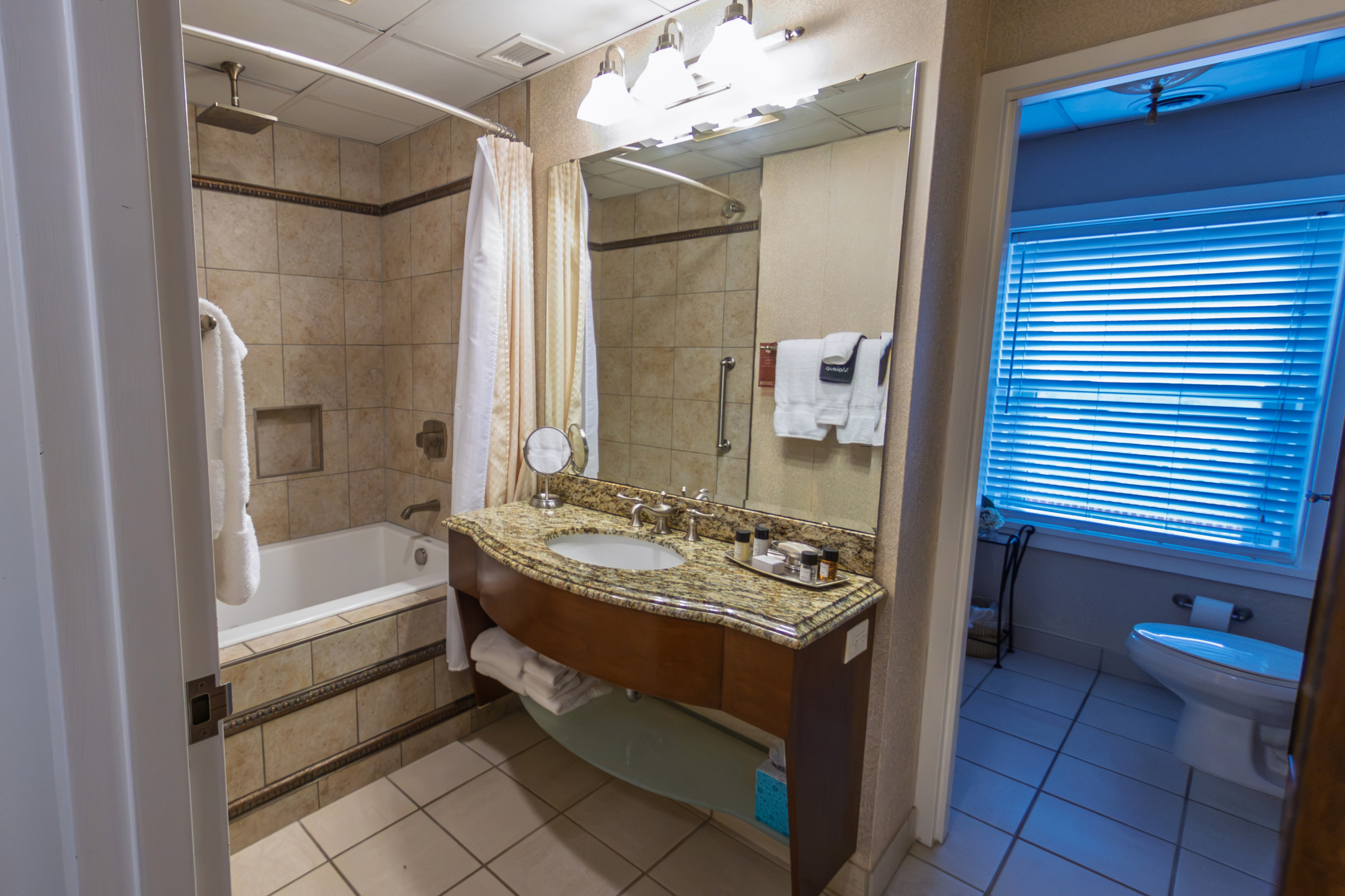 Guest room bath at the The Blennerhassett Giovanni Hotel, Trademark Coll. by Wyndha in Parkersburg, West Virginia