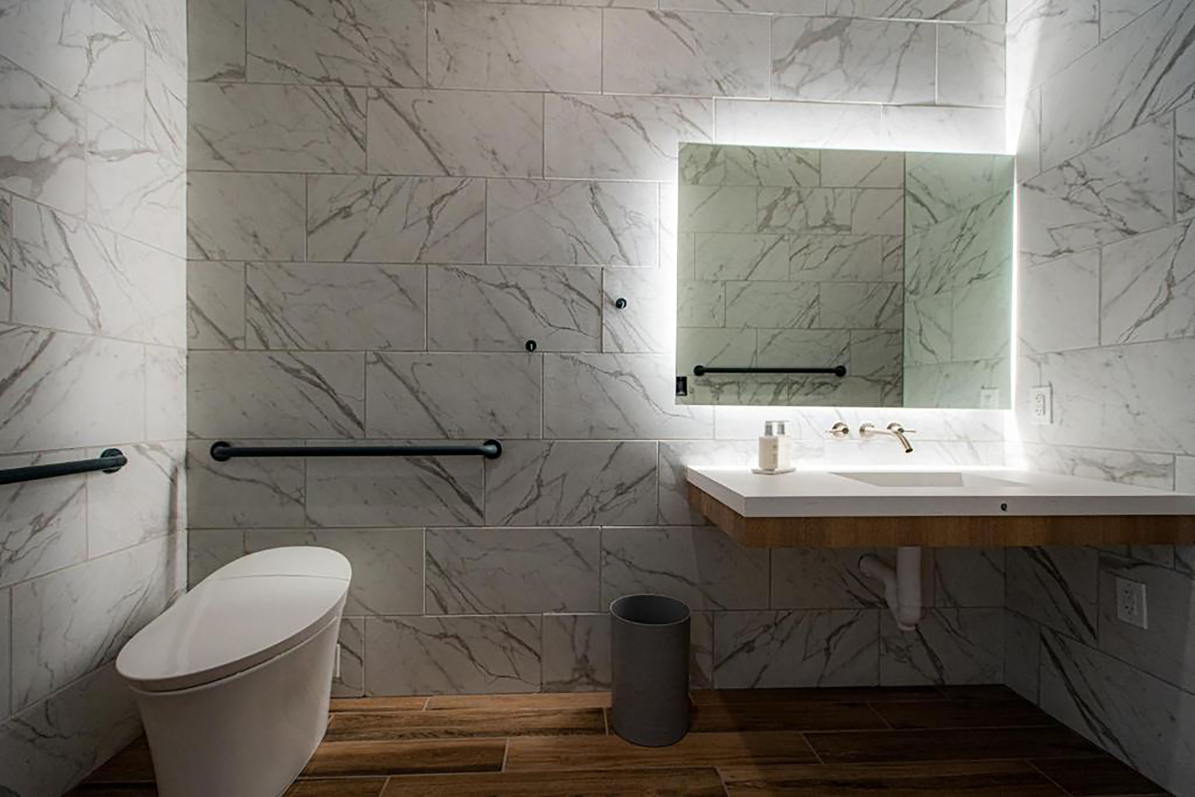 Guest room bath at the The Schoolhouse Hotel, Trademark Collection by Wyndham in White Sulphur Springs, West Virginia