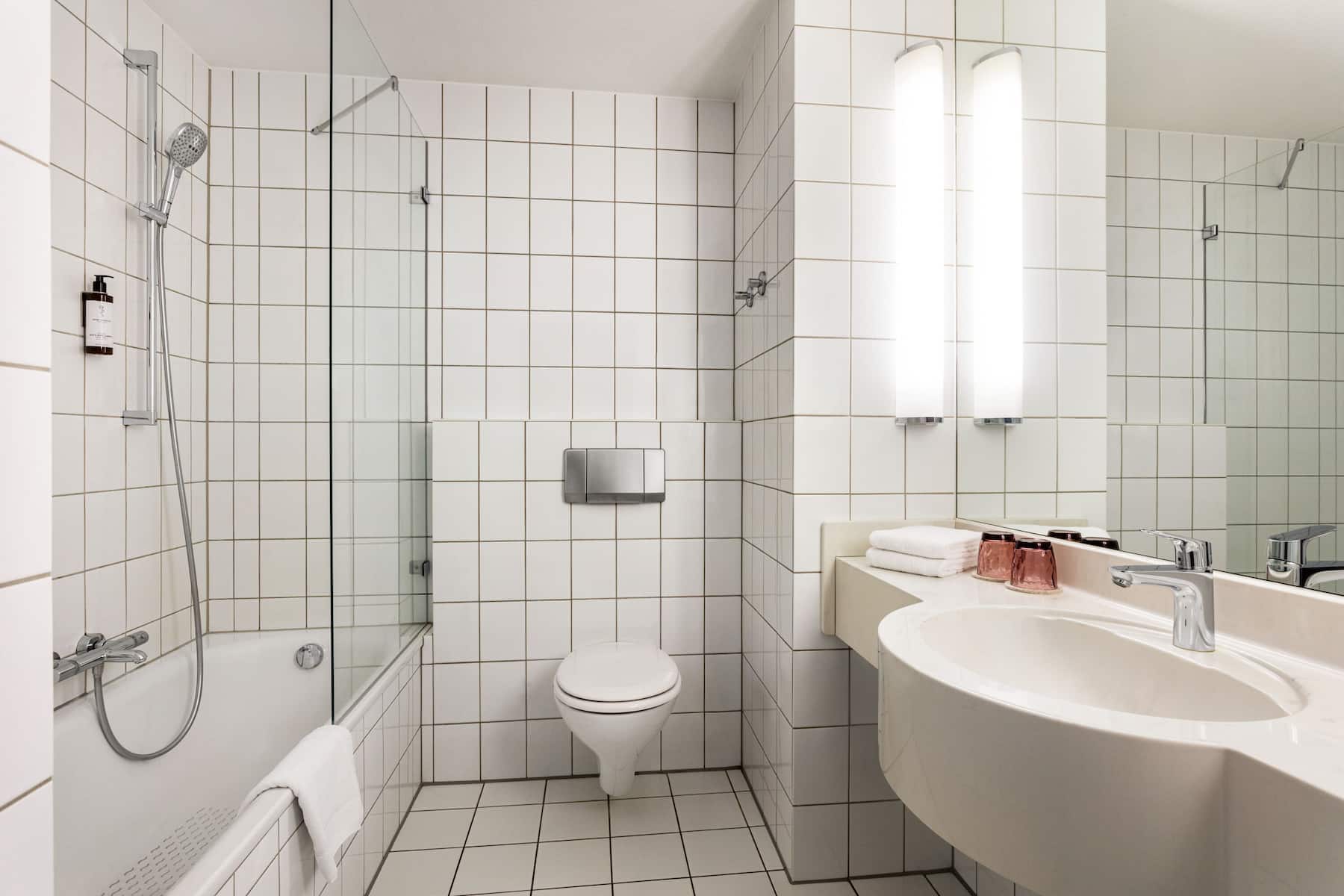 Guest room bath at the Vienna House Easy by Wyndham Limburg in Limburg, Other than US/Canada