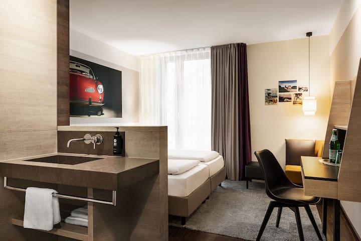 Guest room bath at the Vienna House Easy by Wyndham Osnabruck in Osnabrueck, Other than US/Canada