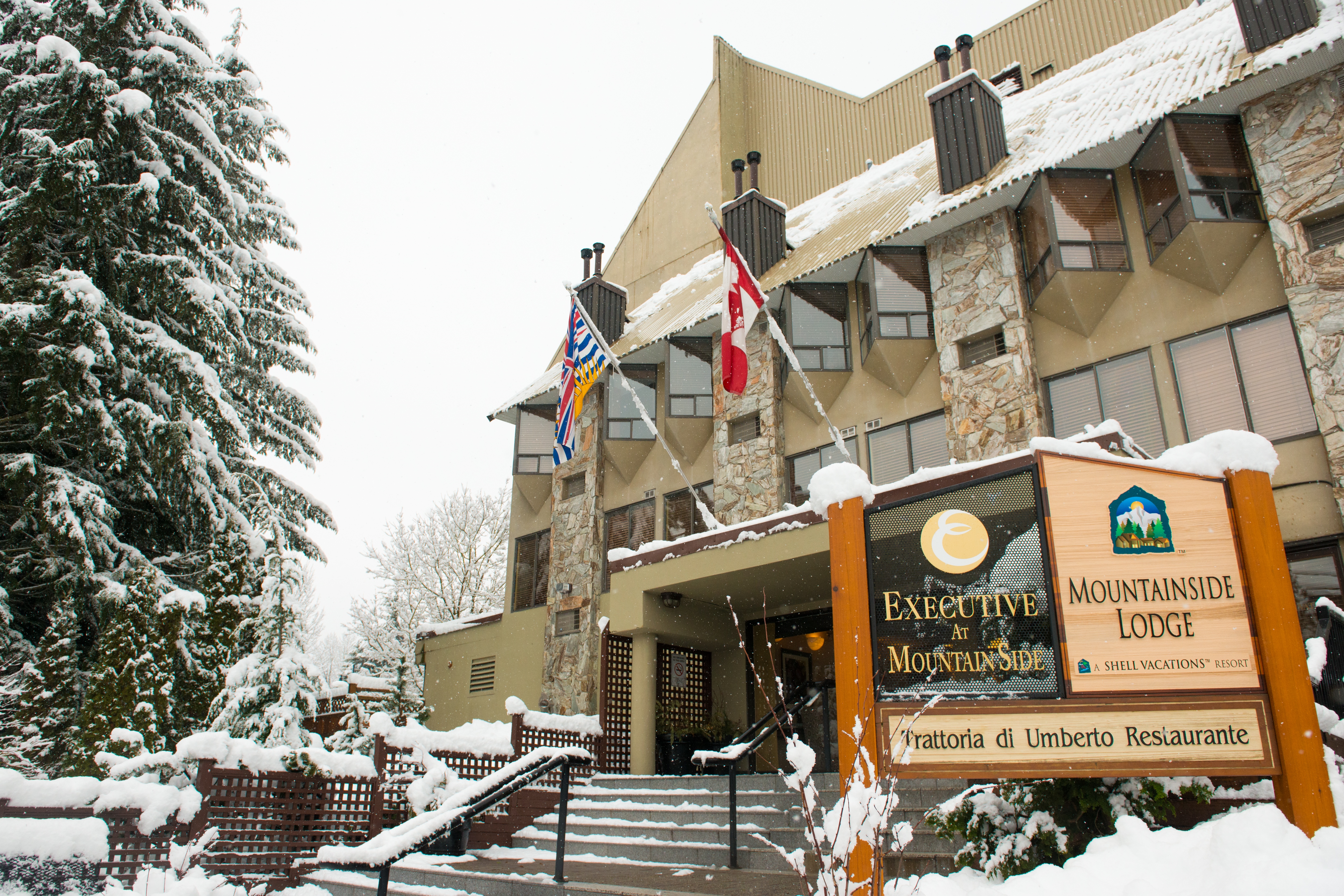 Exterior of Mountainside Lodge hotel in Whistler, British Columbia