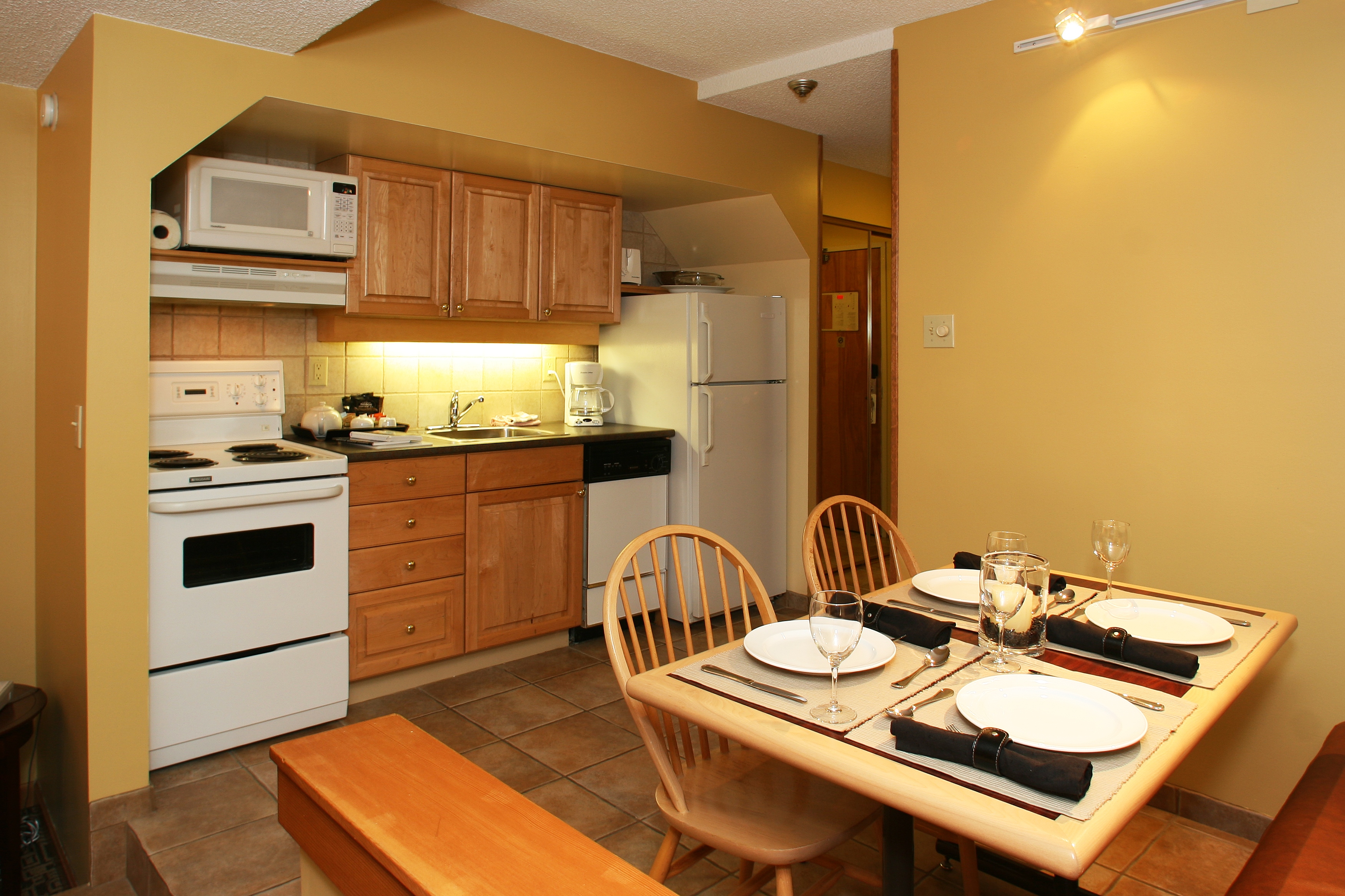 Guest room kitchen at Mountainside Lodge in Whistler, British Columbia