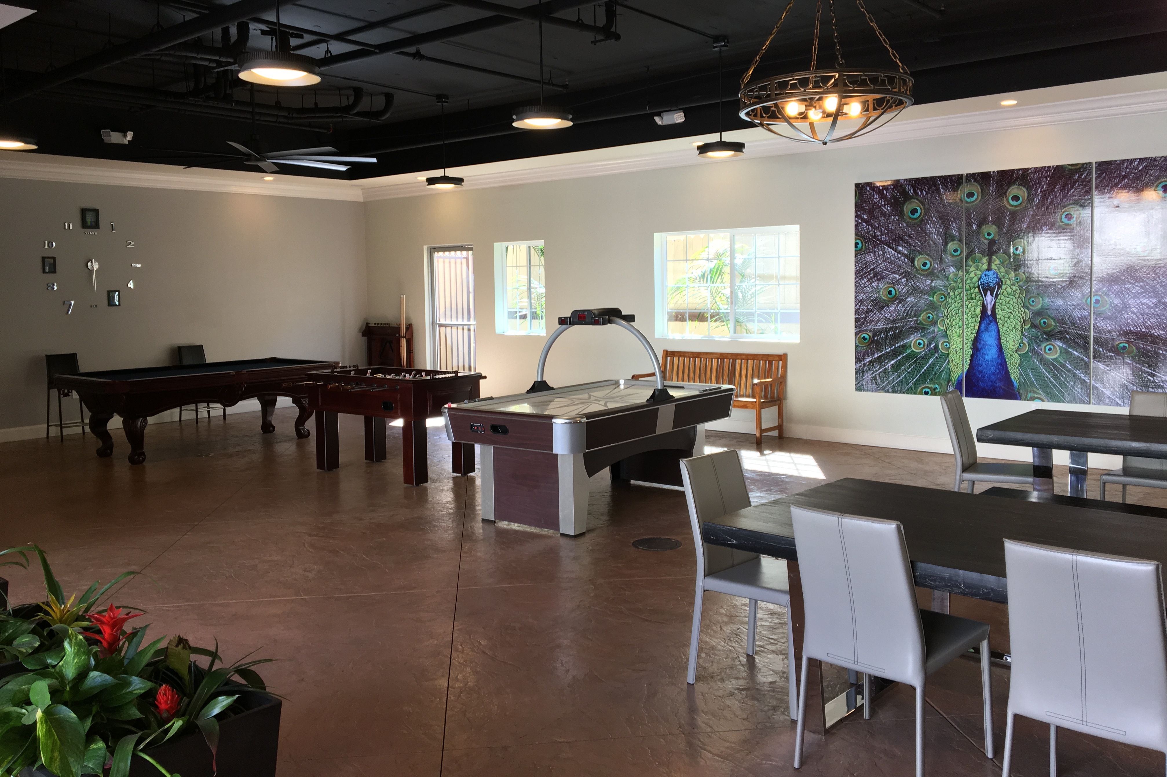 Game room at Peacock Suites in Anaheim, California