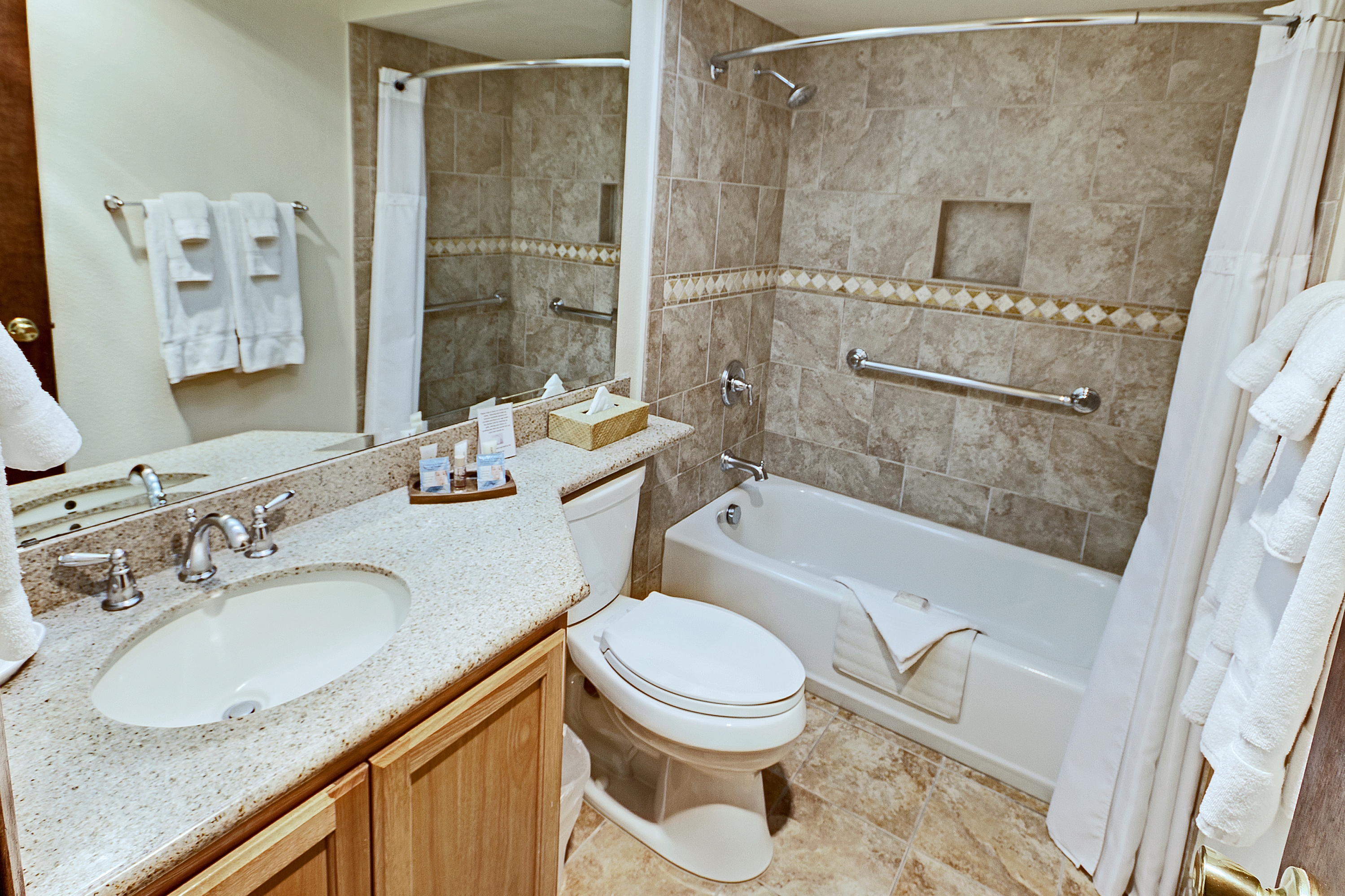 Guest room bath at the Heidelberg Inn in June Lake, California