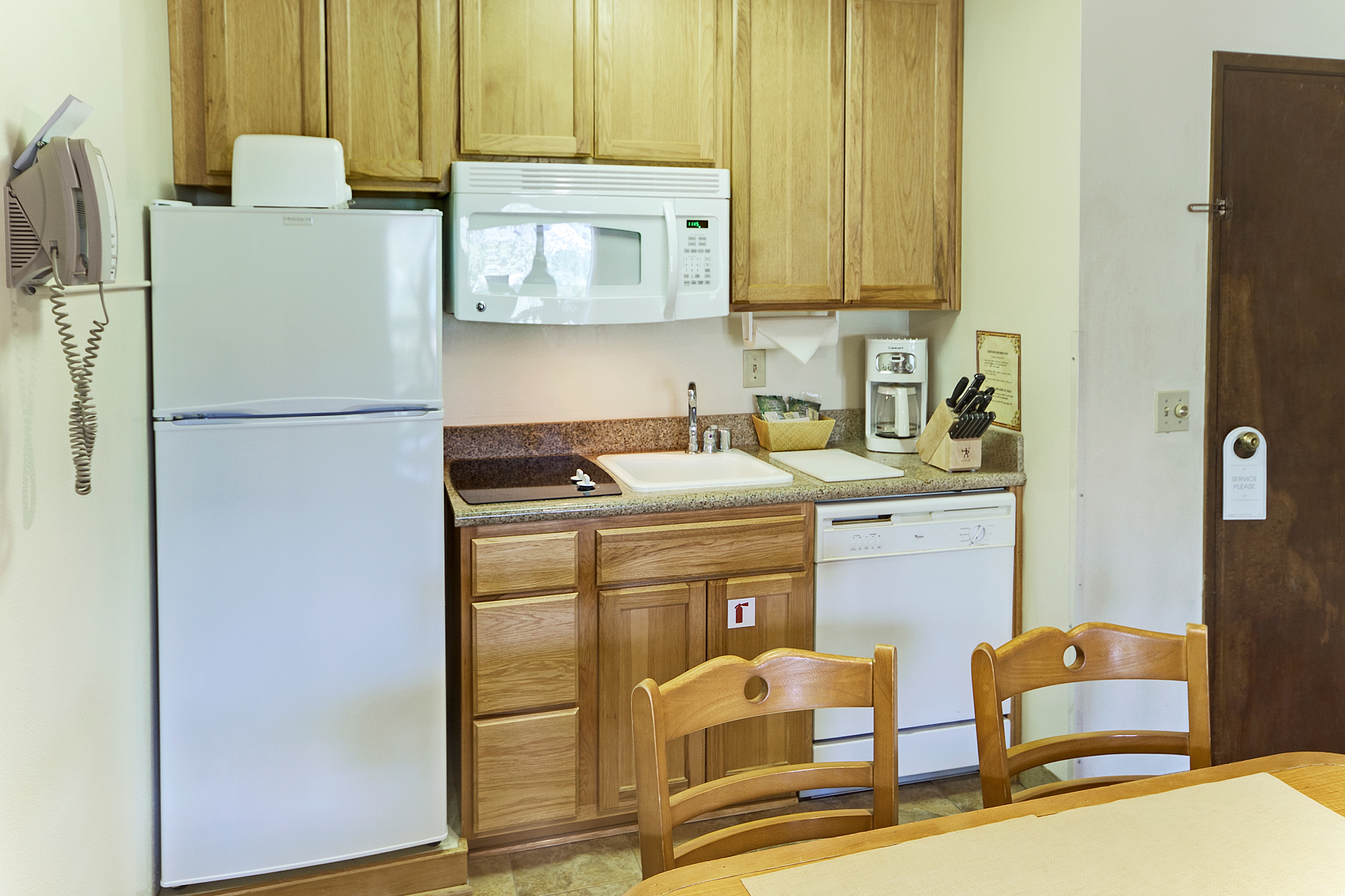 Guest room kitchen at Heidelberg Inn in June Lake, California