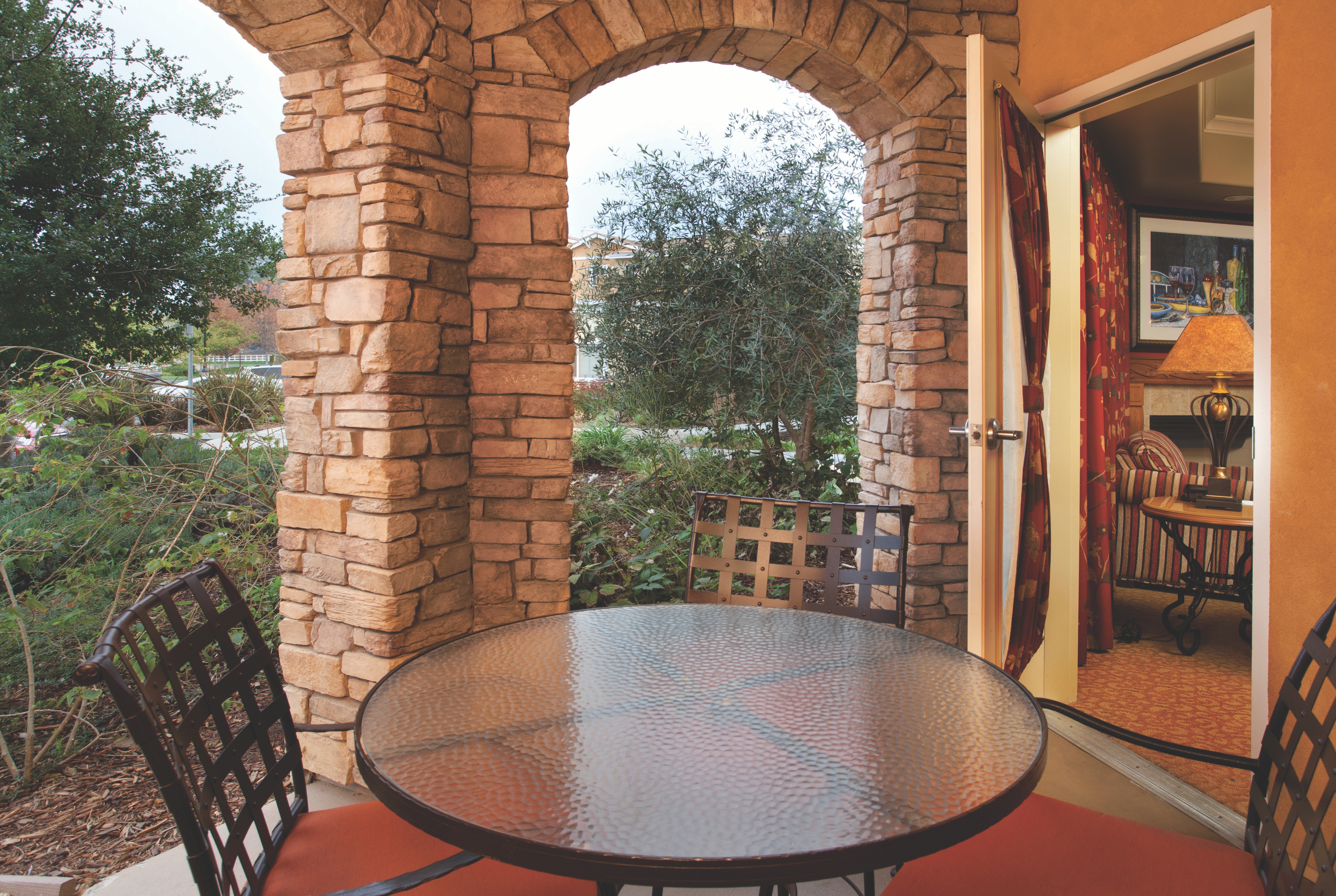 Guest room patio at the Vino Bello Resort in Napa, California