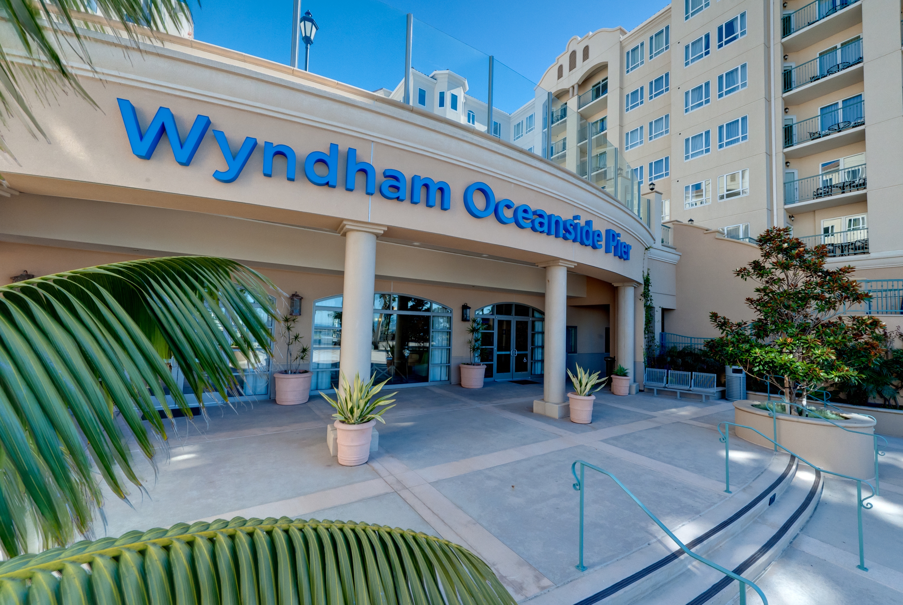 Exterior of Club Wyndham Oceanside Pier Resort hotel in Oceanside, California