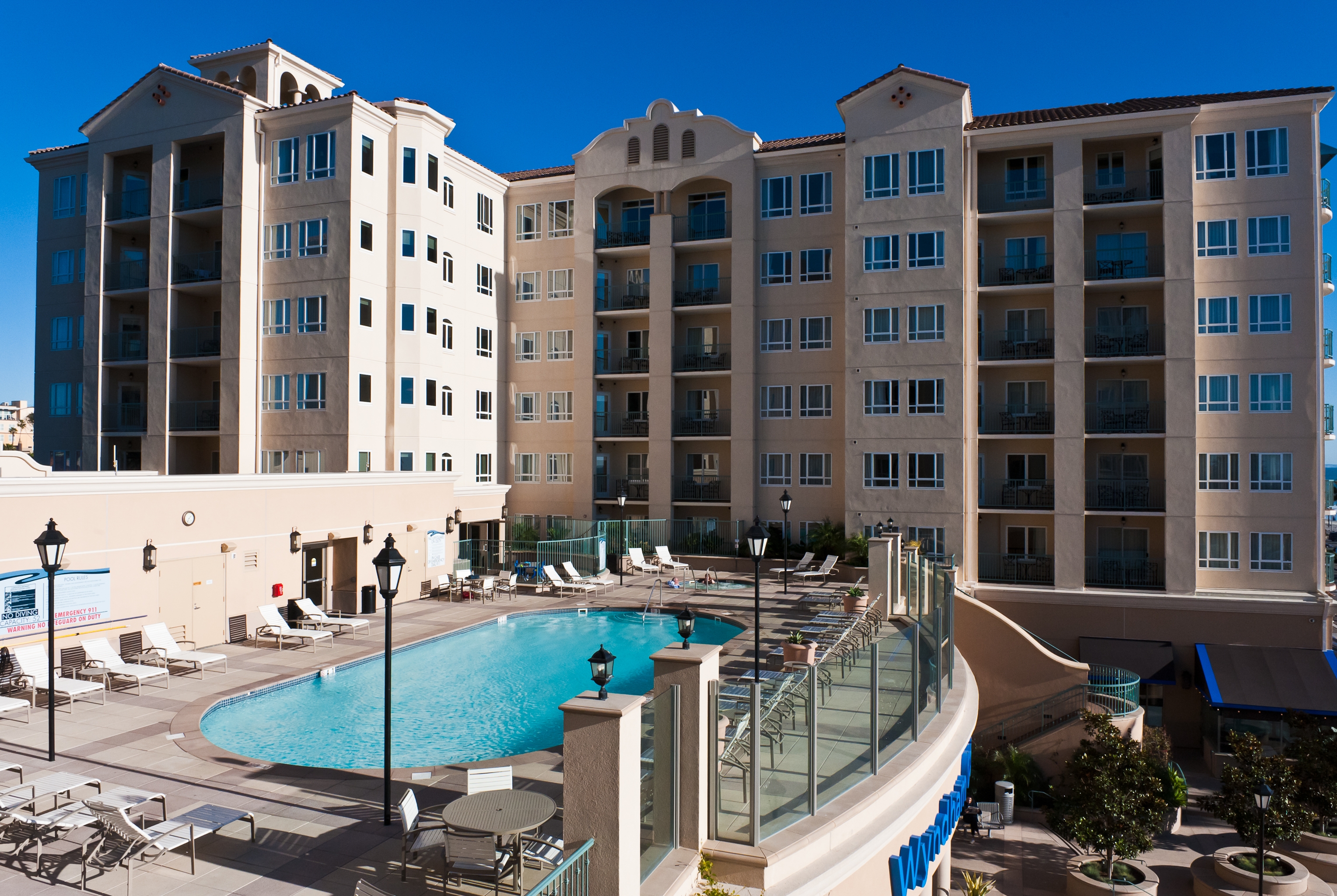 Exterior of Club Wyndham Oceanside Pier Resort hotel in Oceanside, California