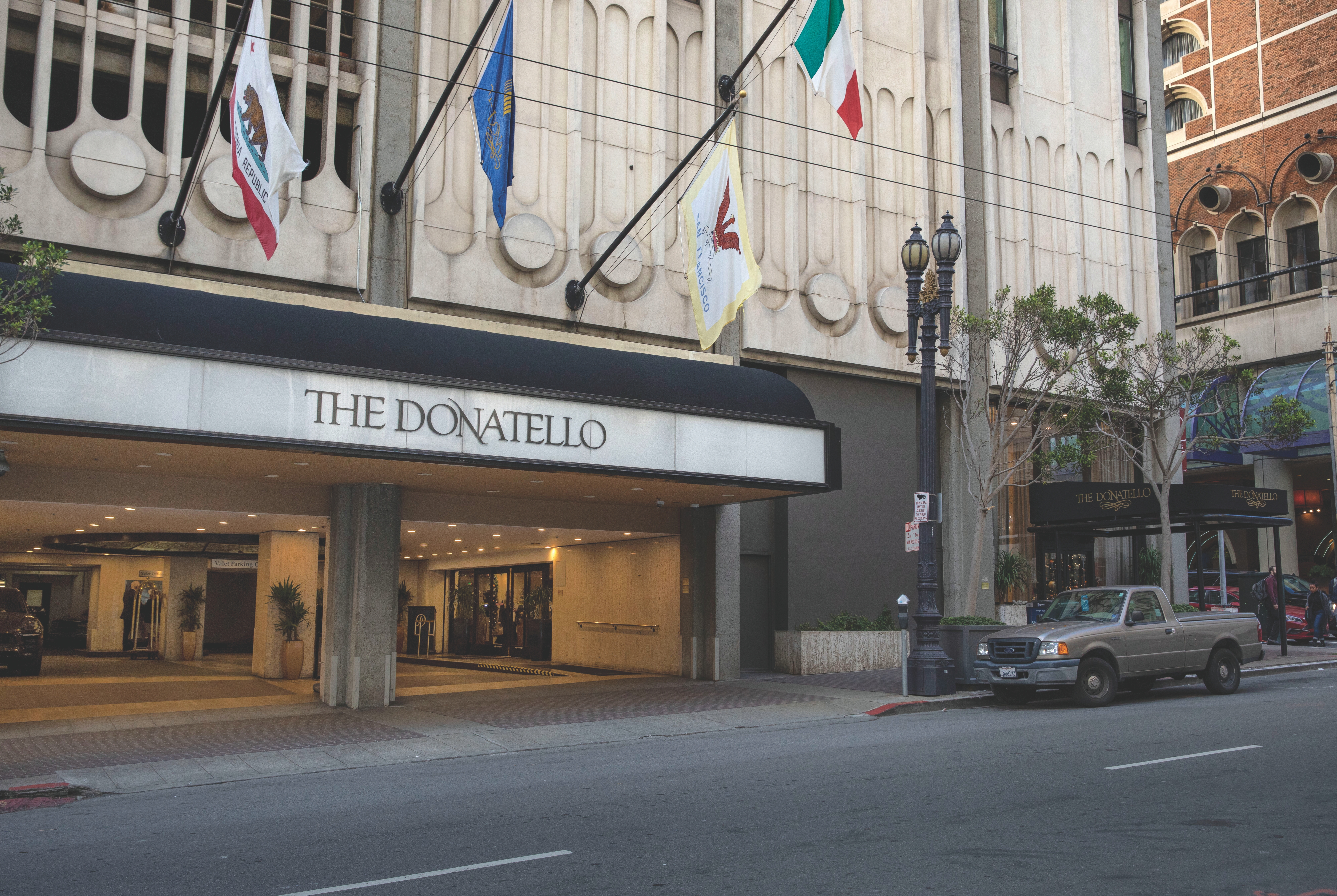 Exterior of The Donatello hotel in San Francisco, California