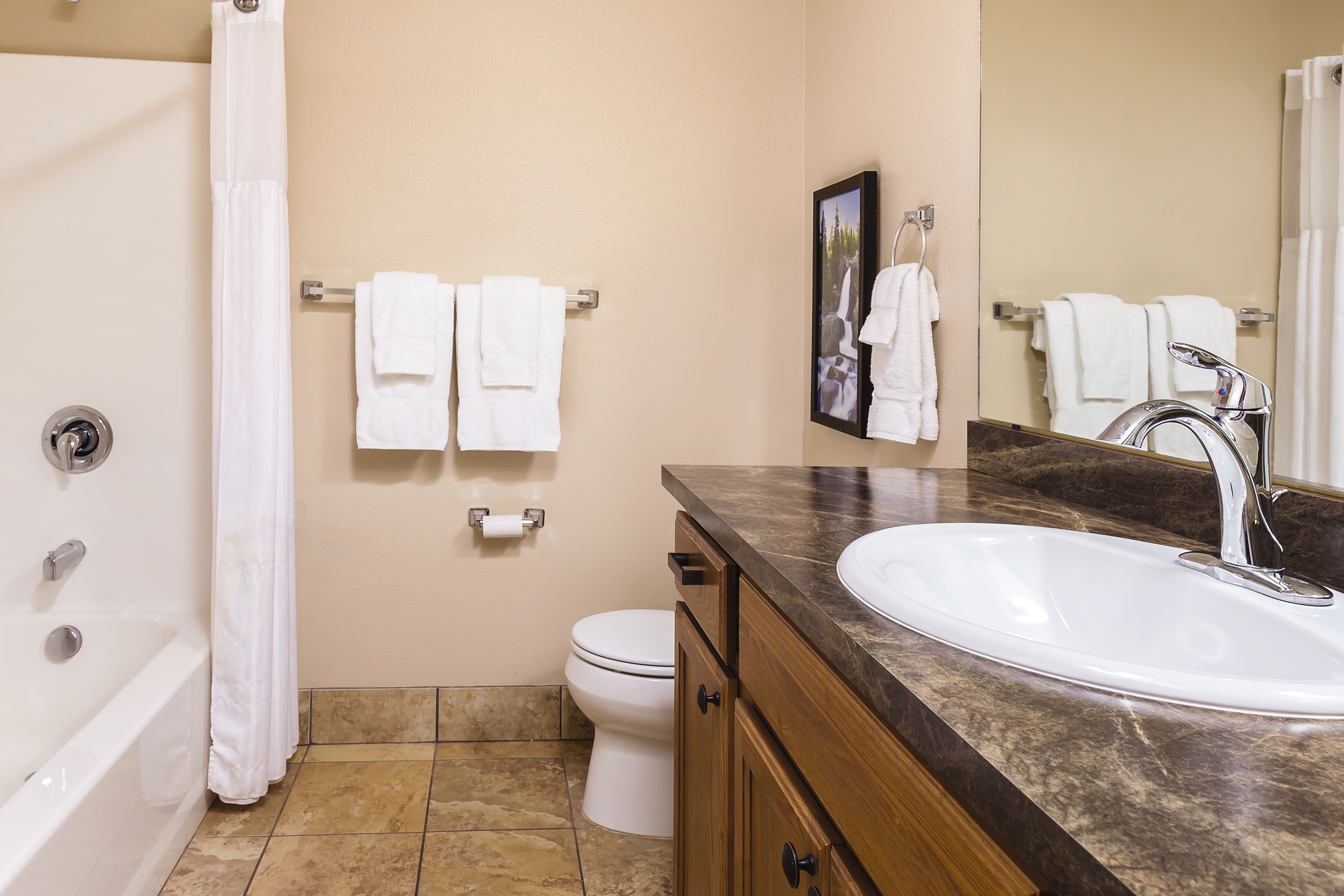 Guest room bath at the WorldMark Estes Park in Estes Park, Colorado