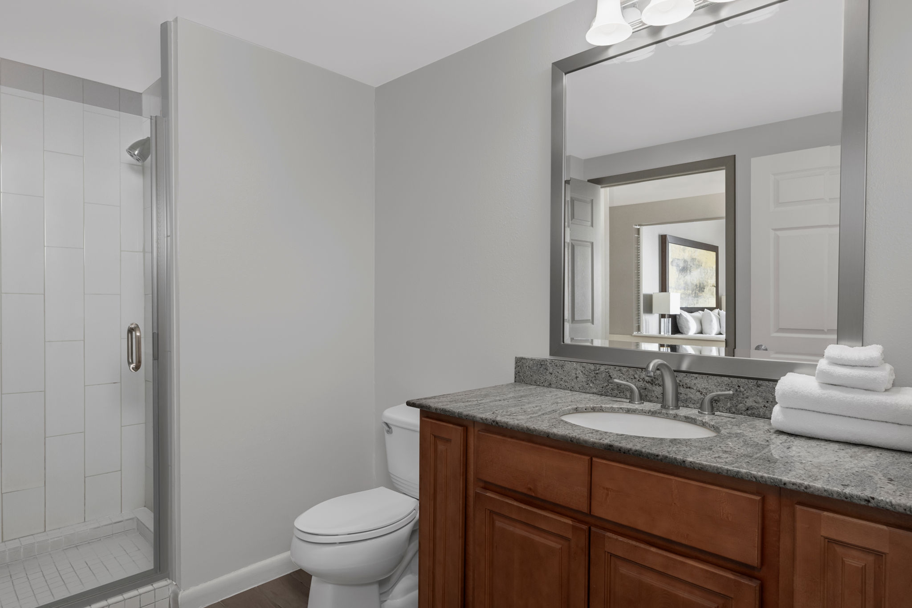 Guest room bath at the Ocean Walk Resort in Daytona Beach, Florida