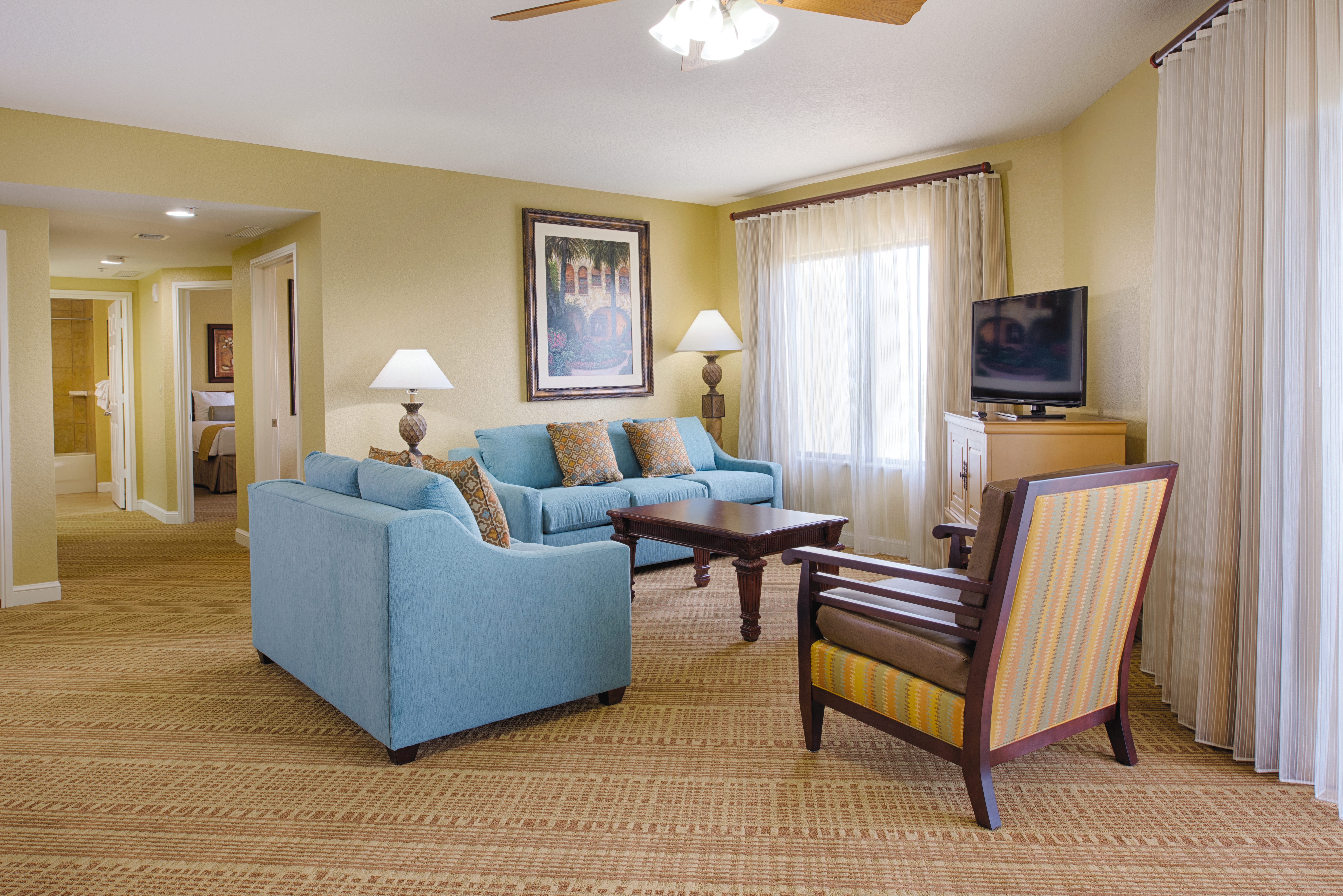 Club Wyndham Bonnet Creek Resort suite living room in Lake Buena Vista, Florida