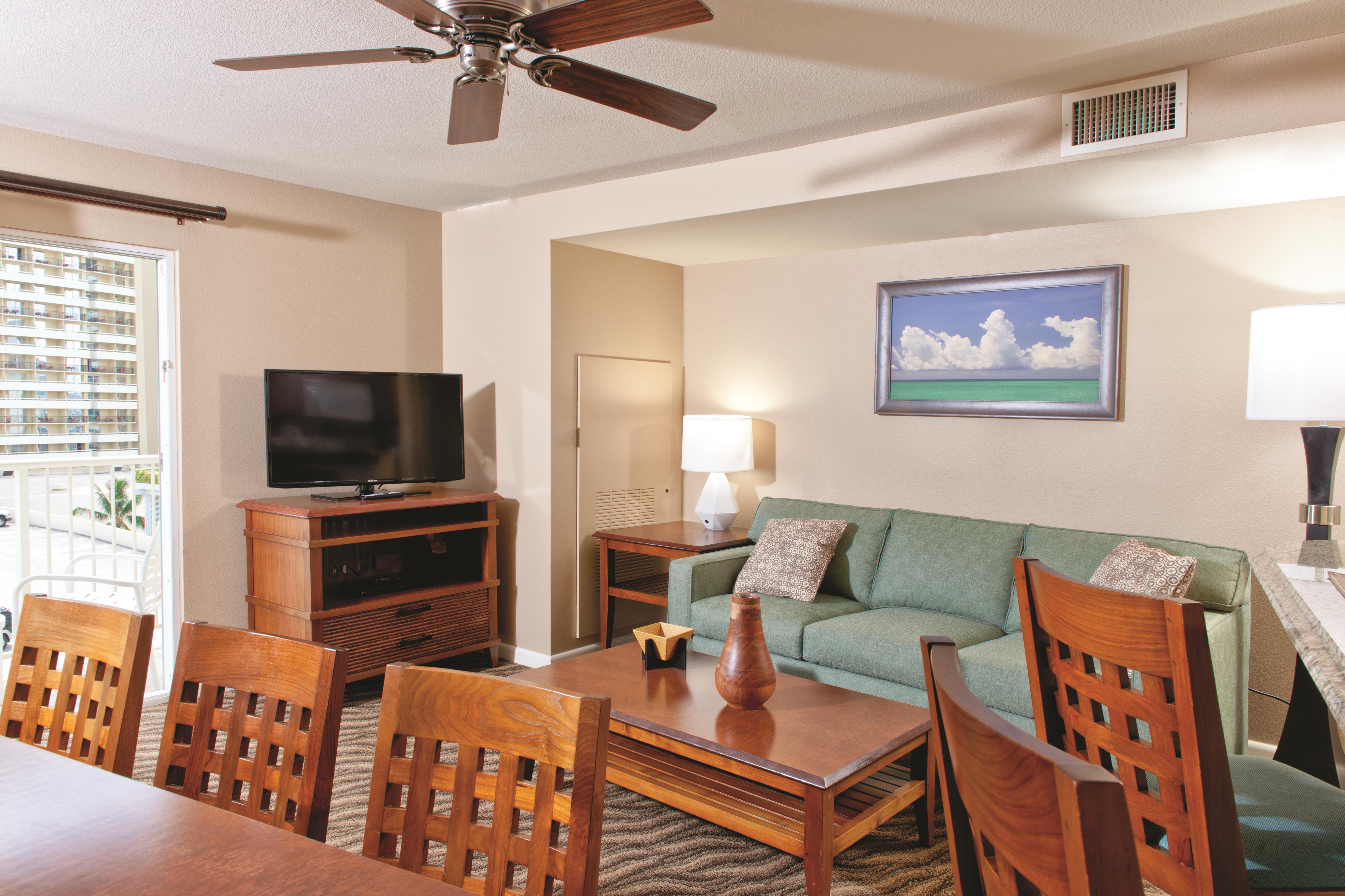 Guest room at the Club Wyndham at Waikiki Beach Walk in Honolulu, Hawaii