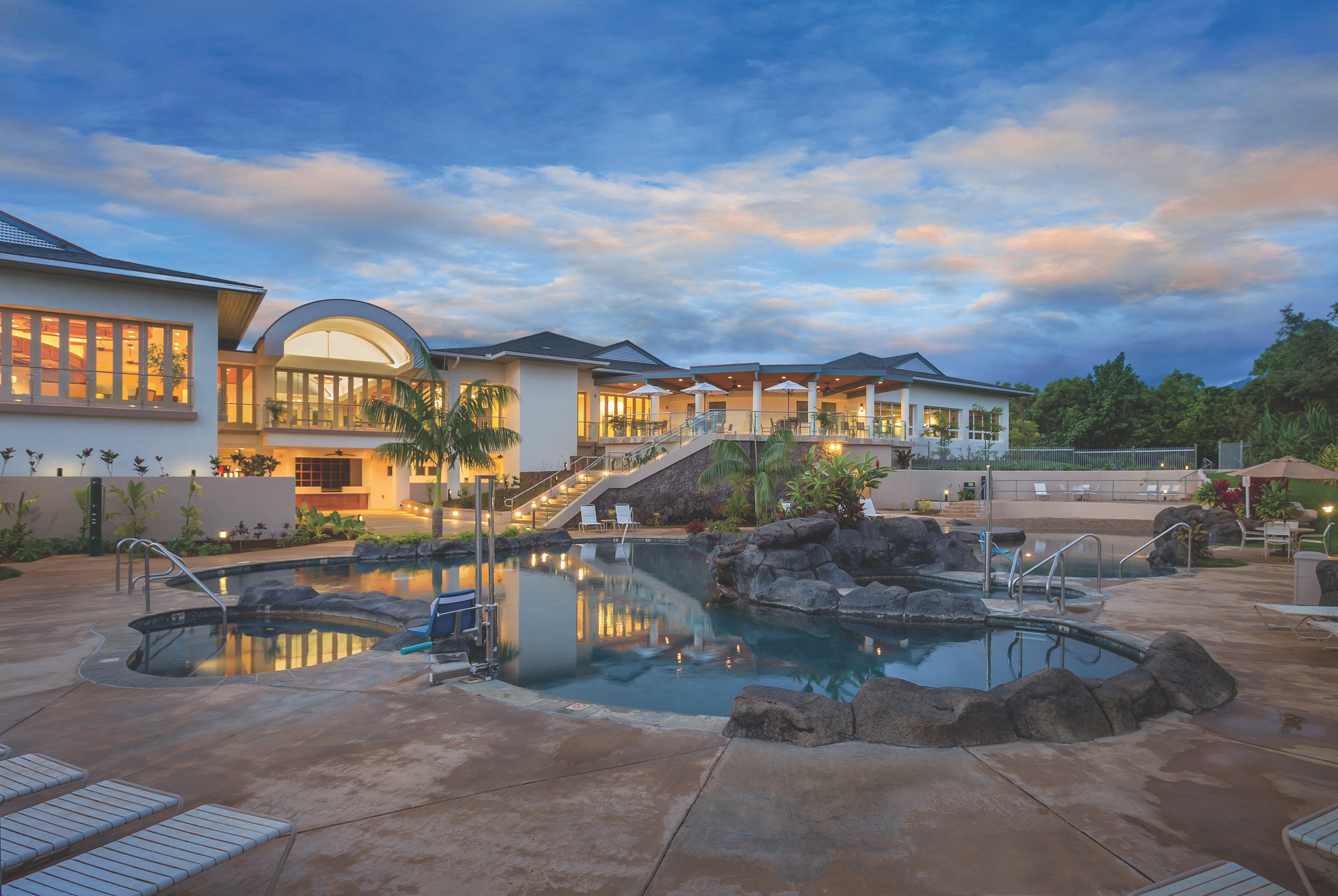 Exterior Dusk Image of Club Wyndham Bali Hai Villas hotel in Princeville Kauai, Hawaii