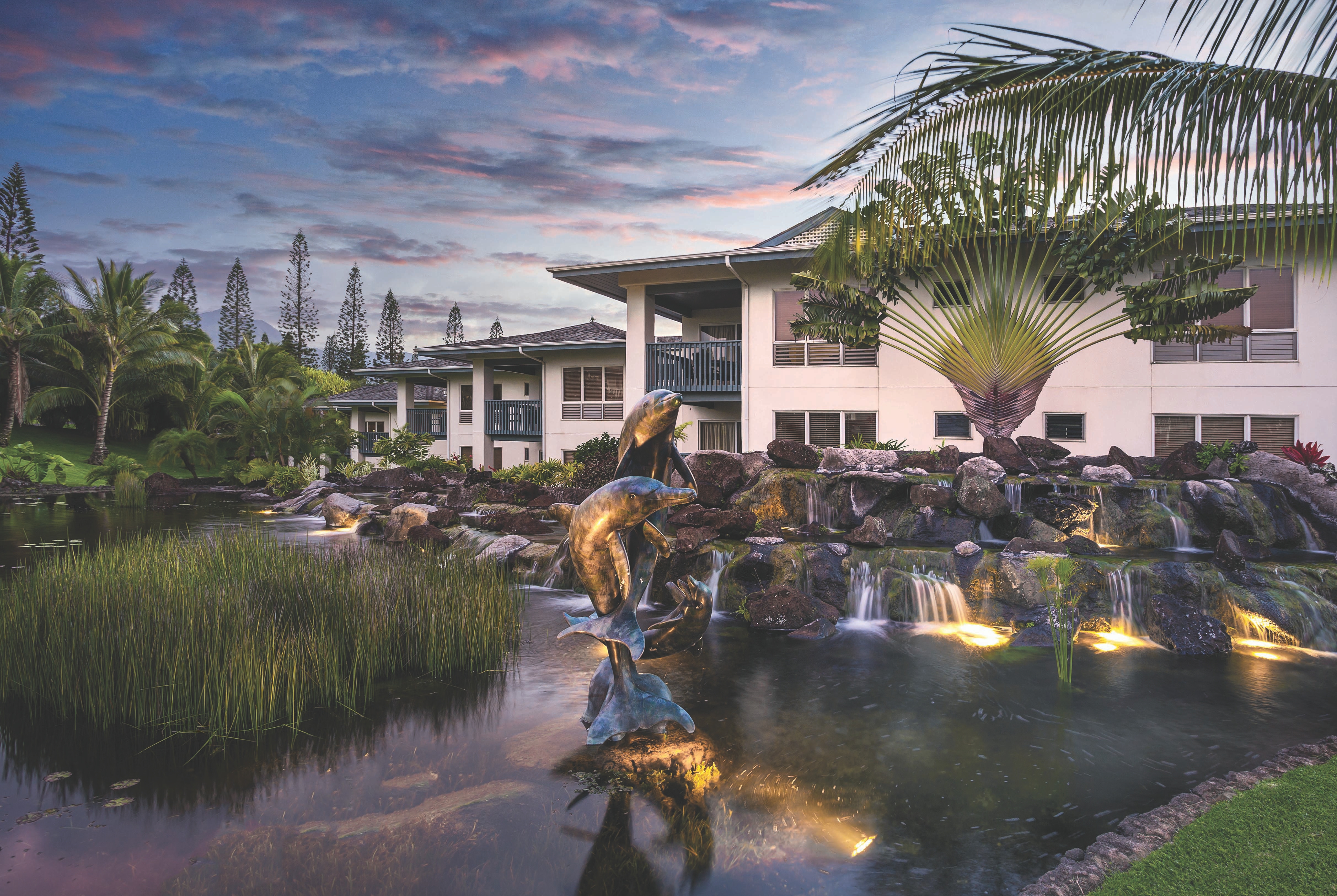 Exterior Dusk Image of Club Wyndham Bali Hai Villas hotel in Princeville Kauai, Hawaii