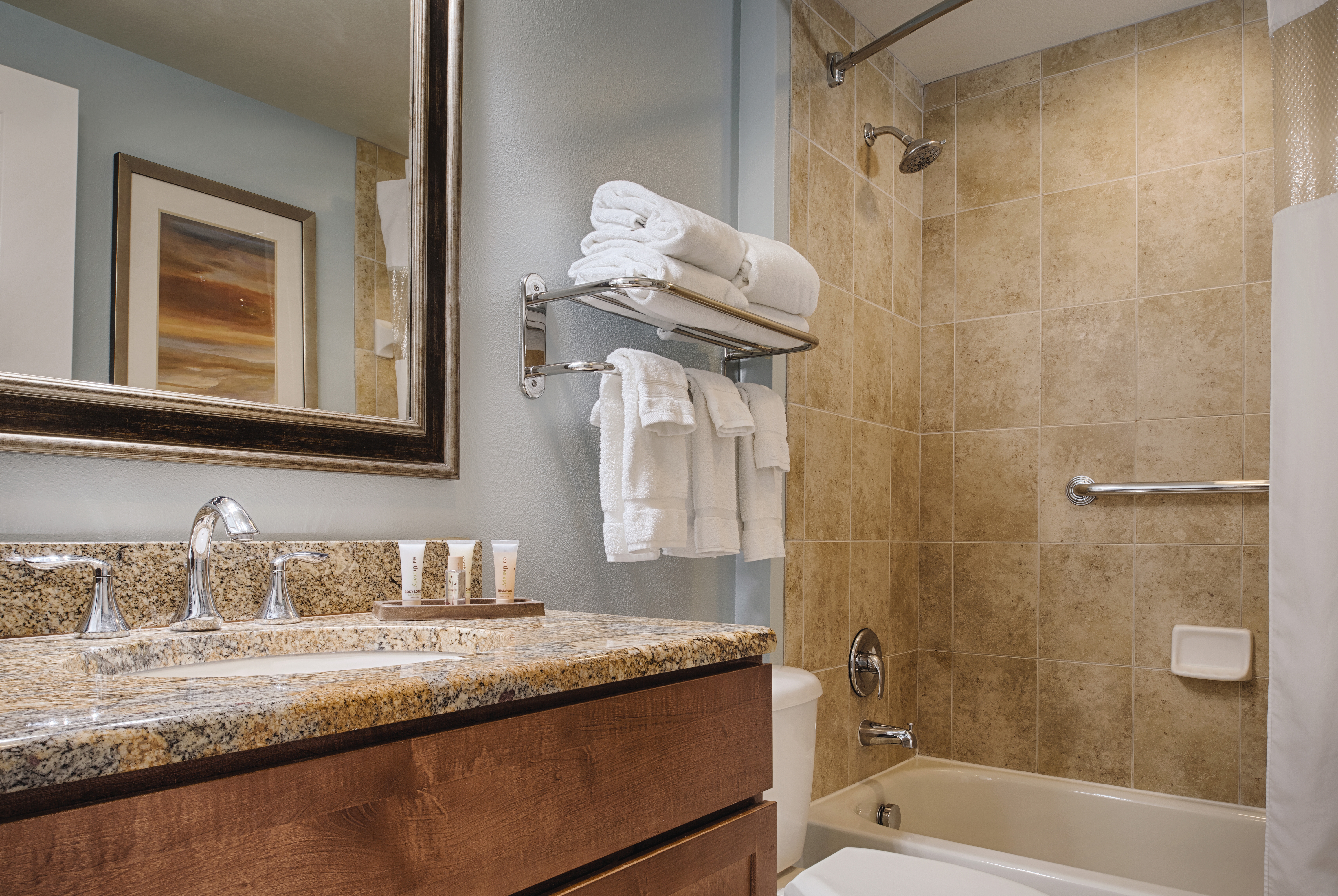 Guest room bath at the Club Wyndham National Harbor in National Harbor, Maryland
