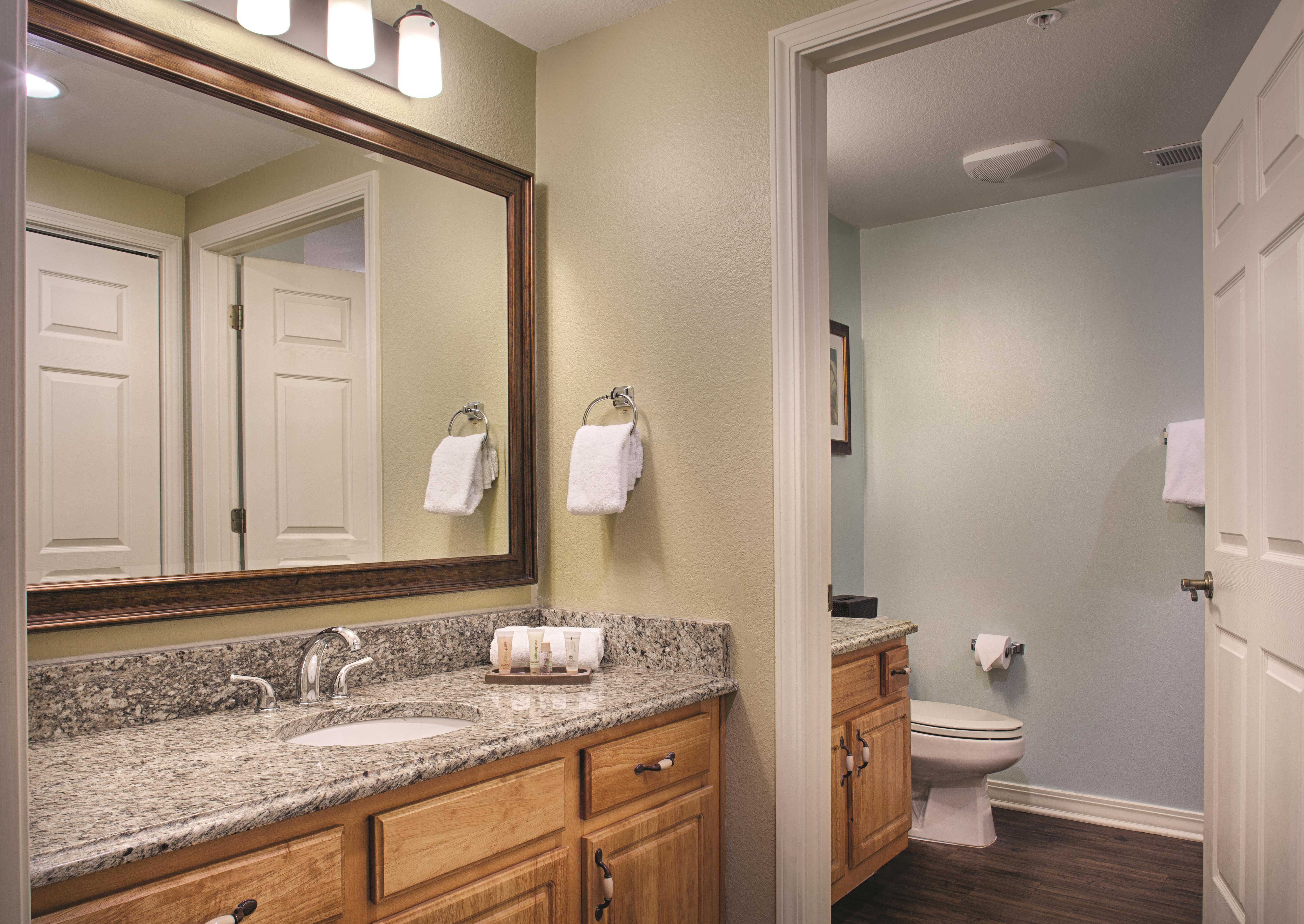 Guest room bath at the Club Wyndham Branson at the Meadows in Branson, Missouri