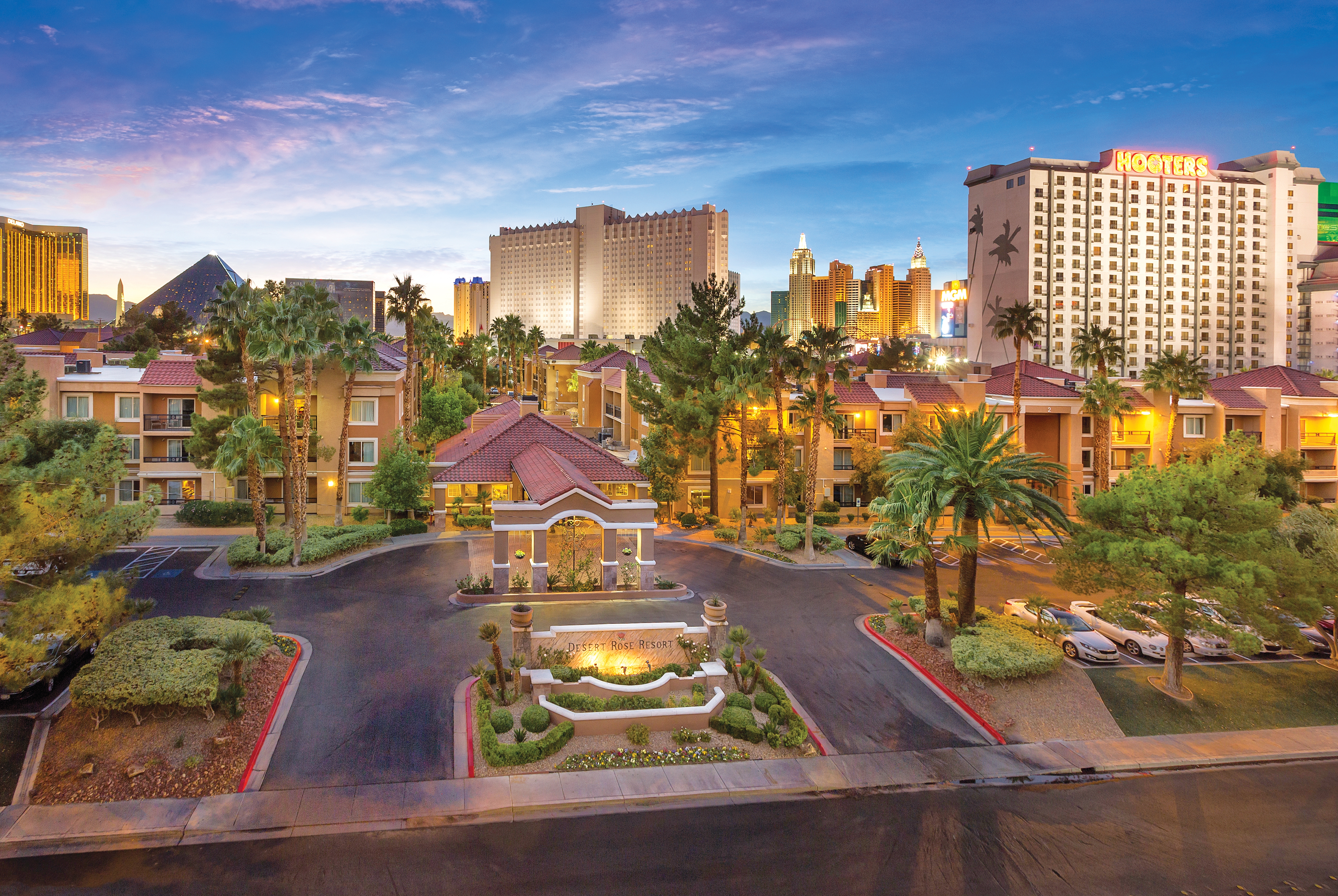 Exterior of Club Wyndham Desert Rose Resort hotel in Las Vegas, Nevada