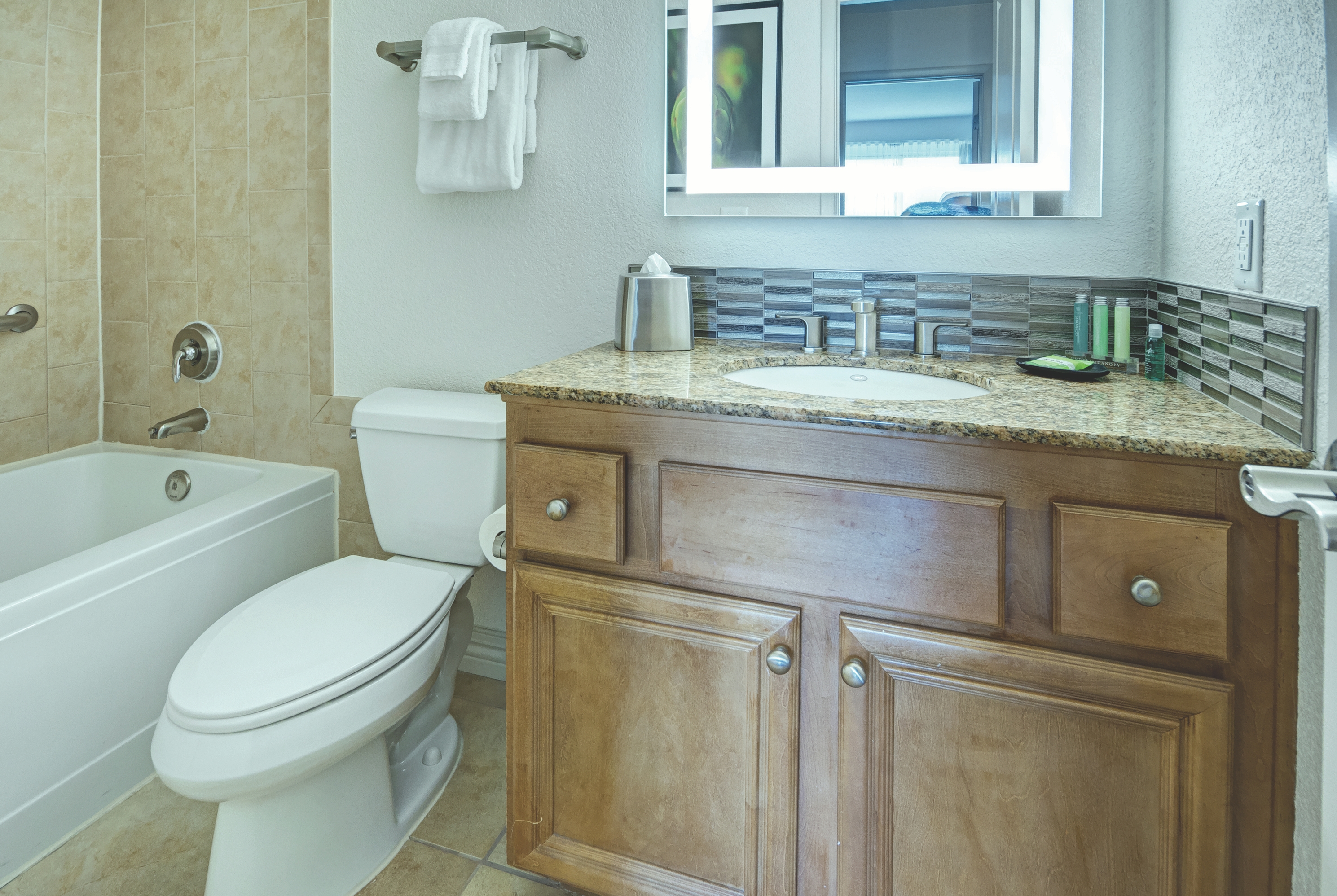 Guest room bath at the Club Wyndham Desert Rose Resort in Las Vegas, Nevada