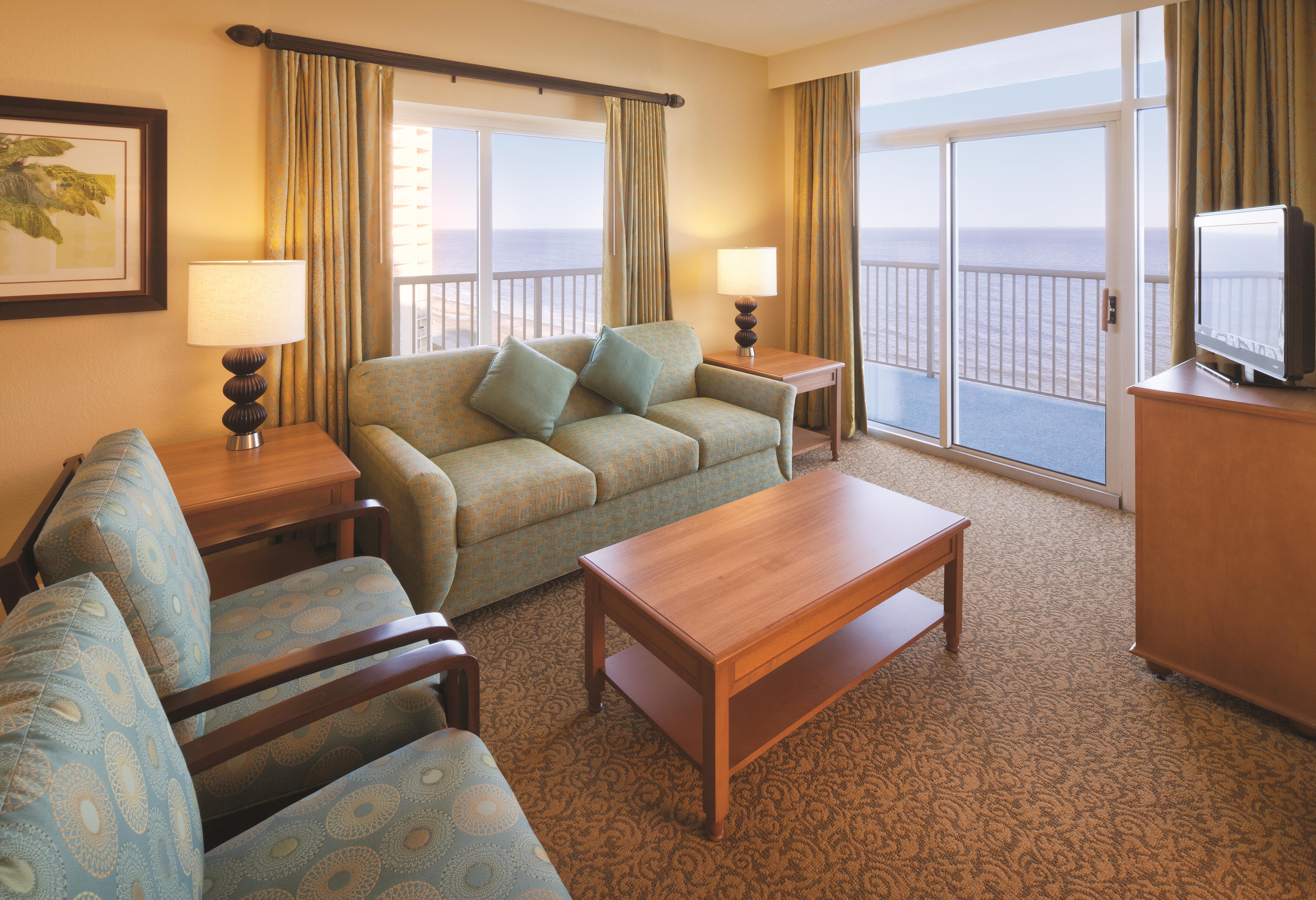 Guest room at the Club Wyndham SeaWatch Resort in Myrtle Beach, South Carolina