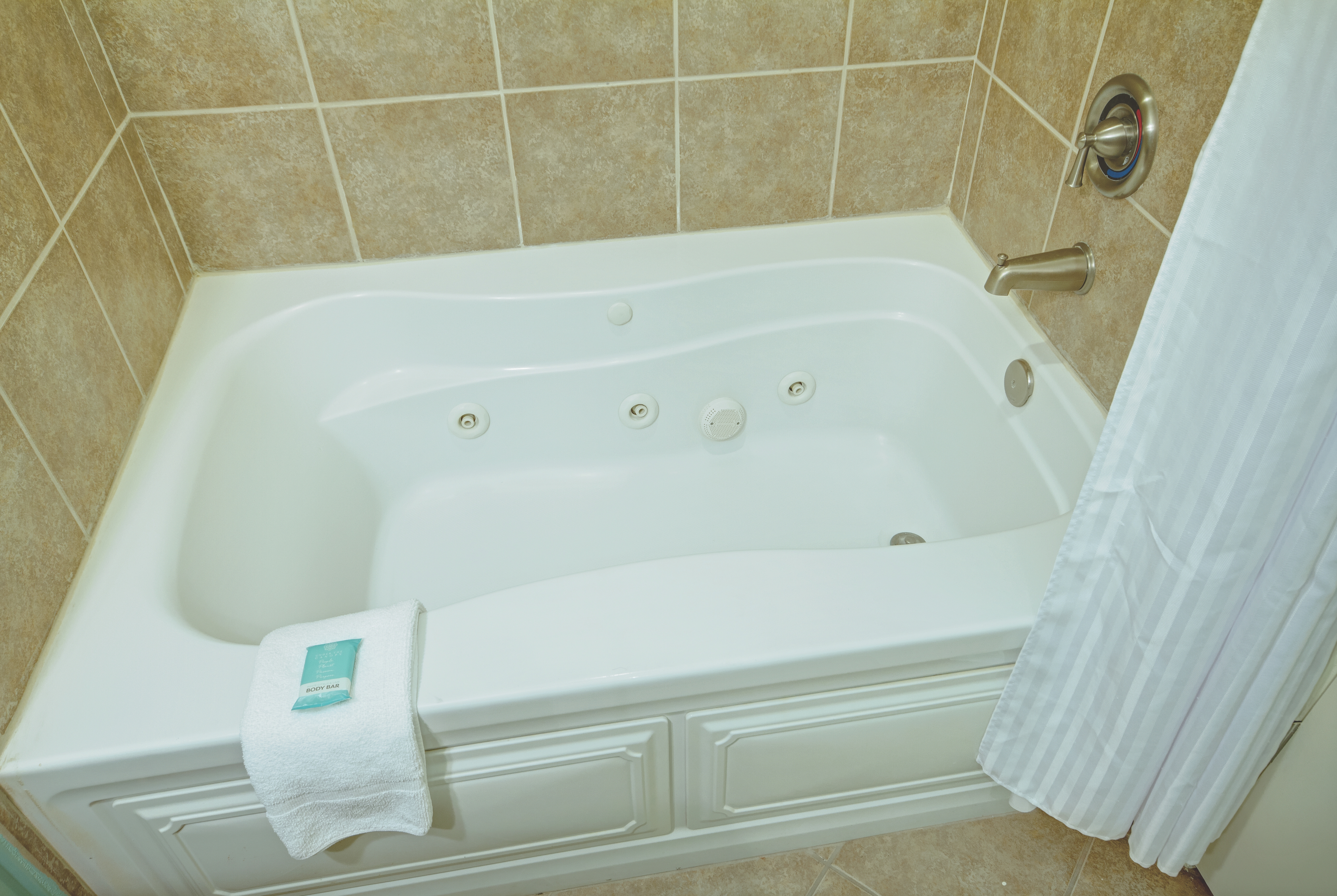 Guest room bath at the Club Wyndham Towers on the Grove at North Myrtle in North Myrtle Beach, South Carolina