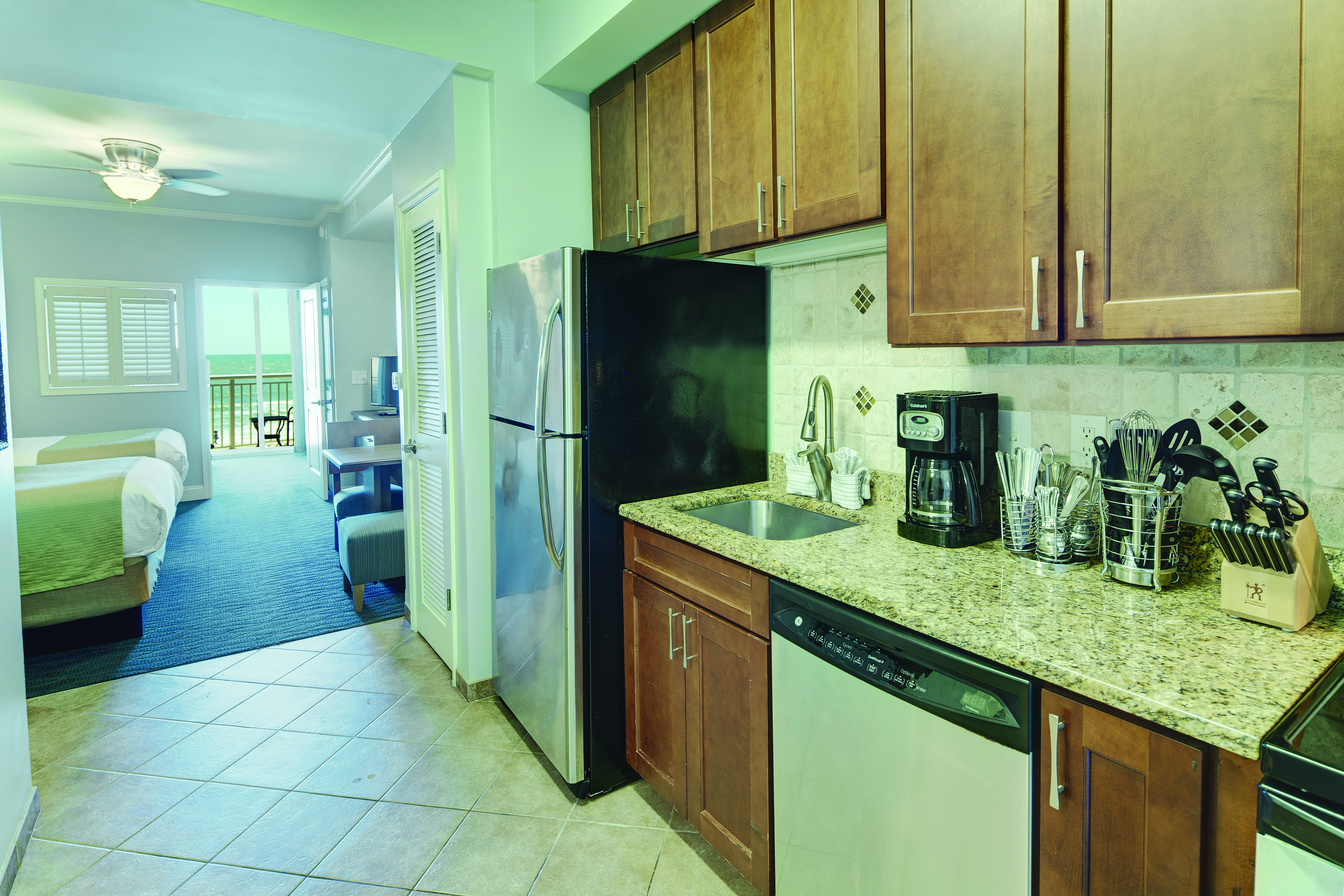 Guest room at the Club Wyndham Towers on the Grove at North Myrtle in North Myrtle Beach, South Carolina