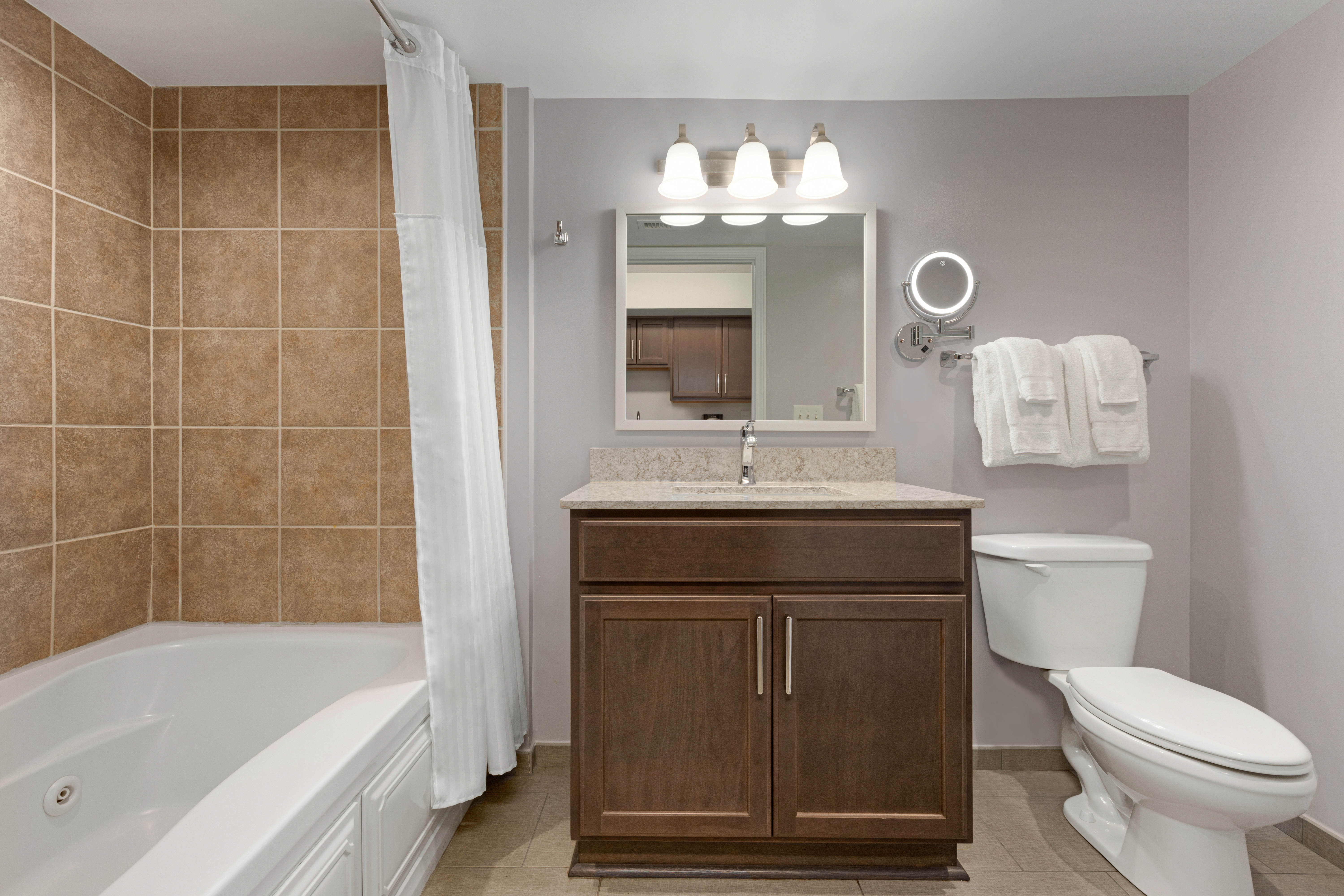 Guest room bath at the Club Wyndham Towers on the Grove at North Myrtle in North Myrtle Beach, South Carolina