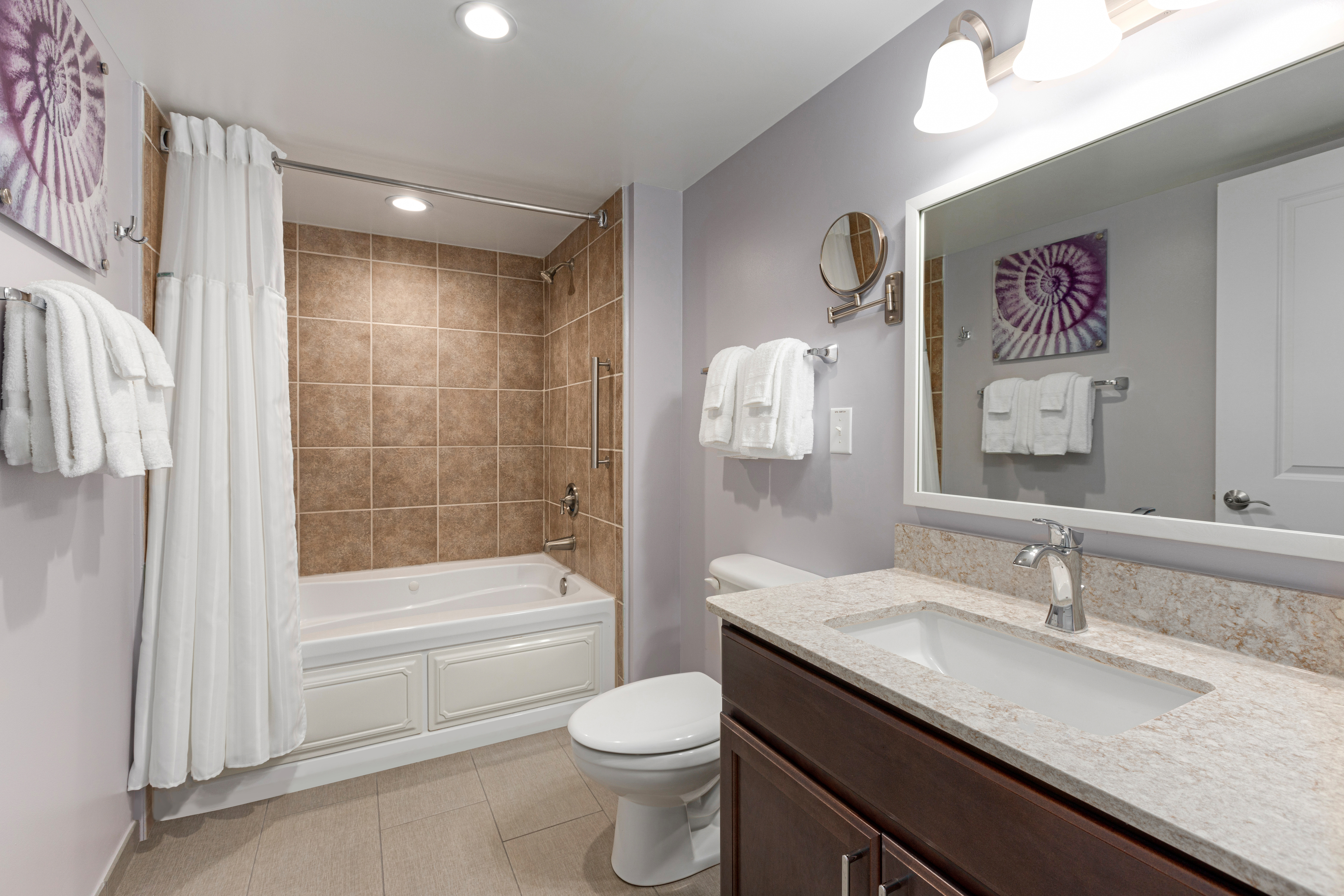 Guest room bath at the Club Wyndham Towers on the Grove at North Myrtle in North Myrtle Beach, South Carolina