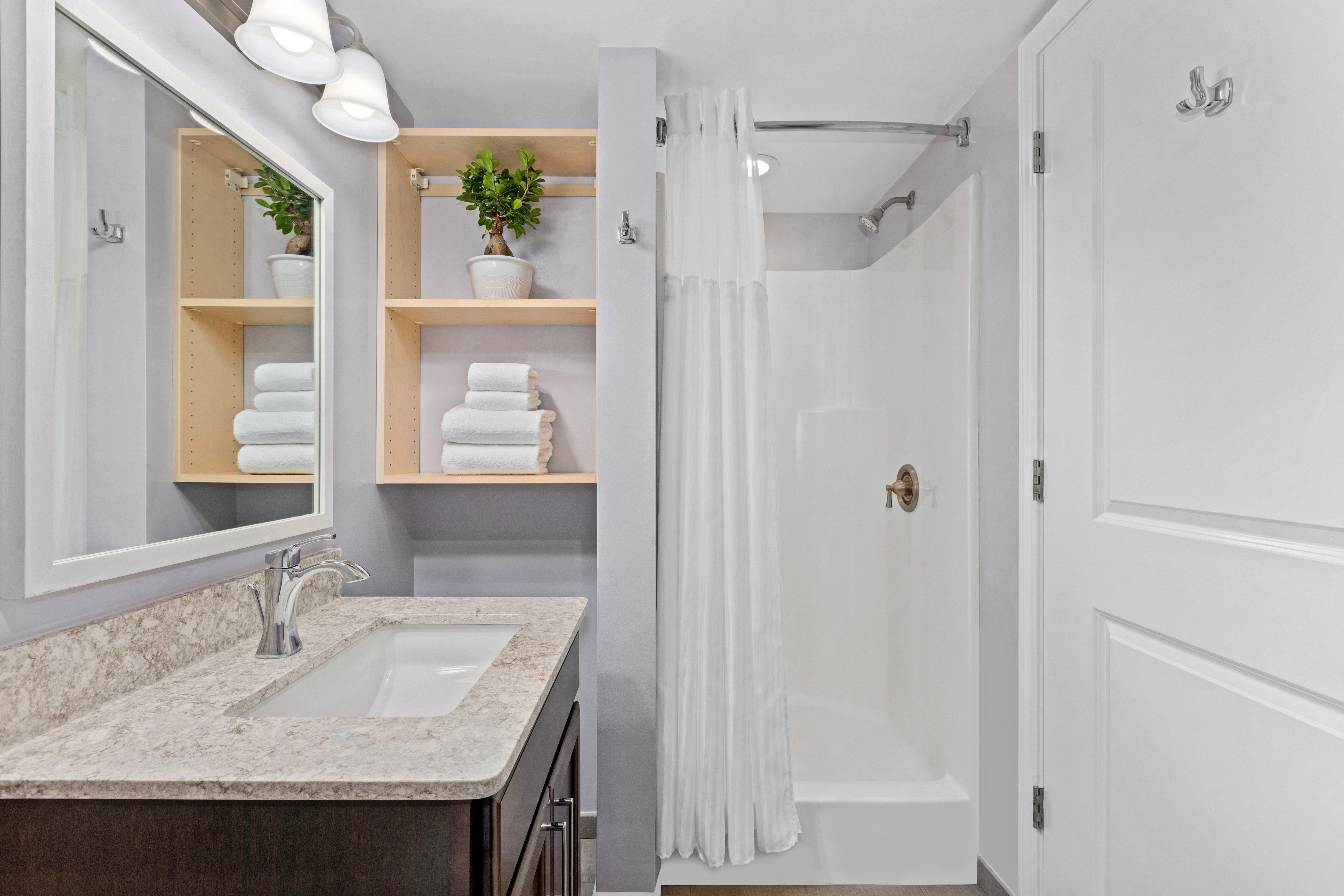 Guest room bath at the Club Wyndham Towers on the Grove at North Myrtle in North Myrtle Beach, South Carolina
