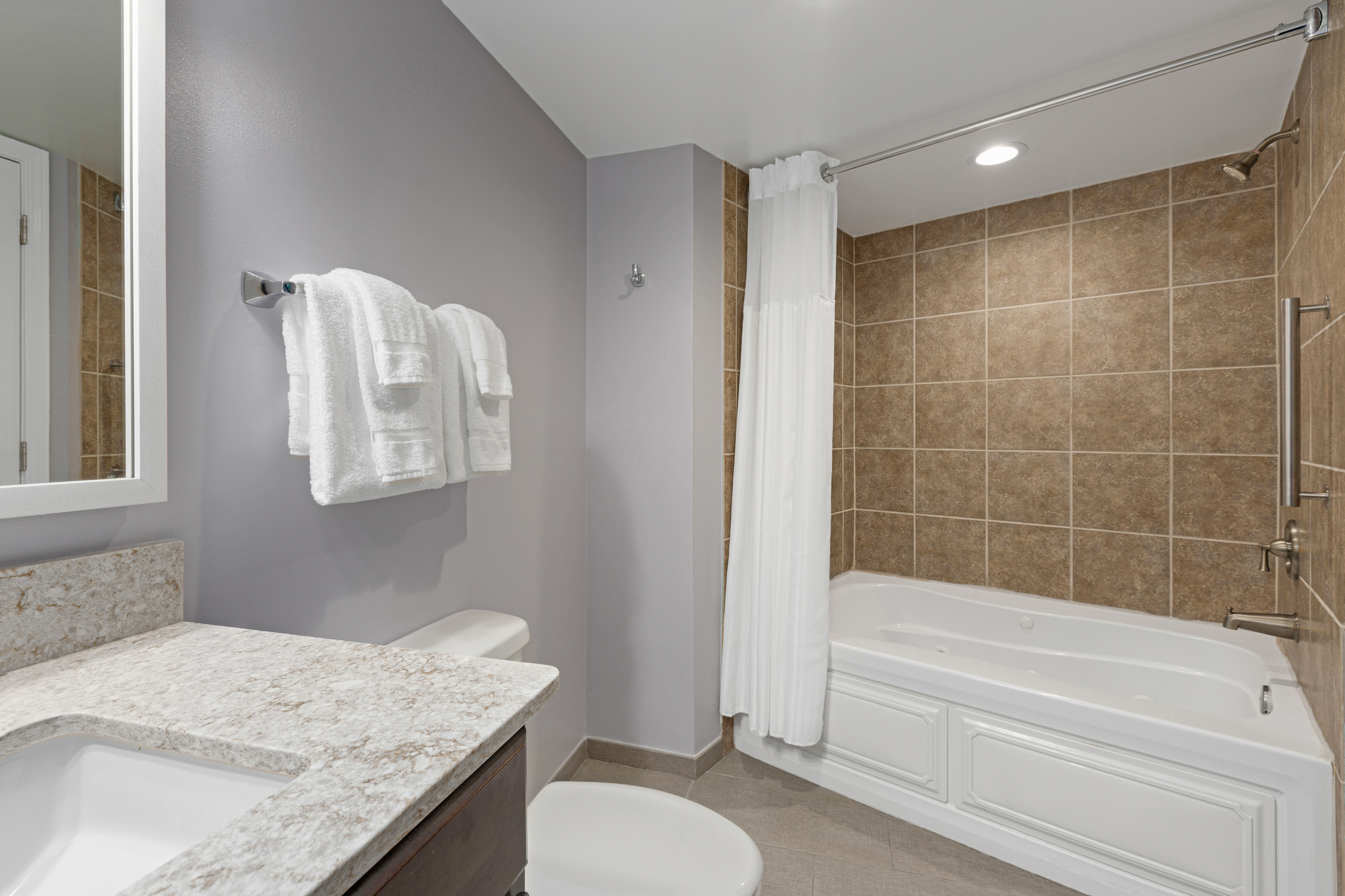 Guest room bath at the Club Wyndham Towers on the Grove at North Myrtle in North Myrtle Beach, South Carolina
