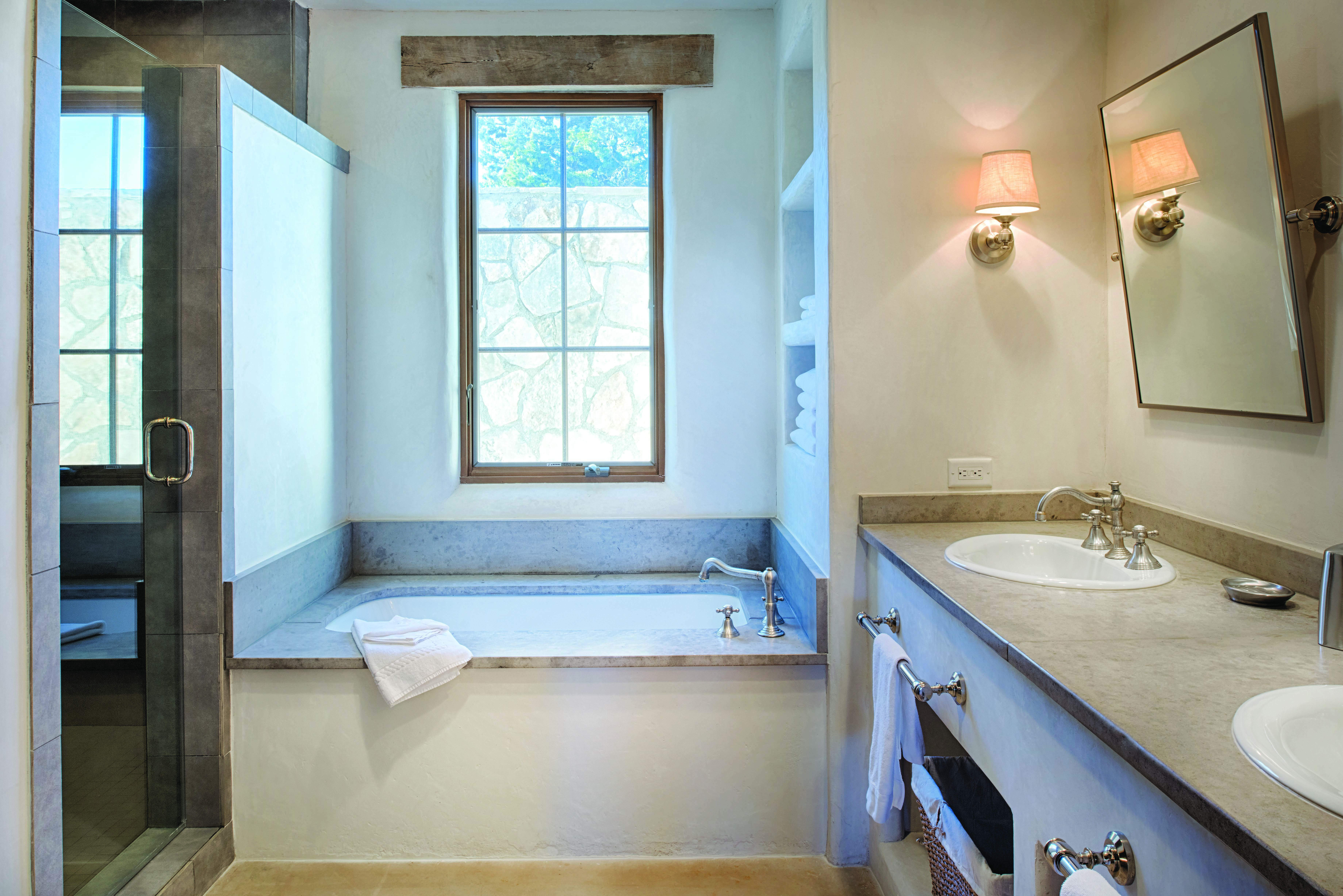 Guest room bath at the WorldMark Hunt - Stablewood Springs Resort in Hunt, Texas