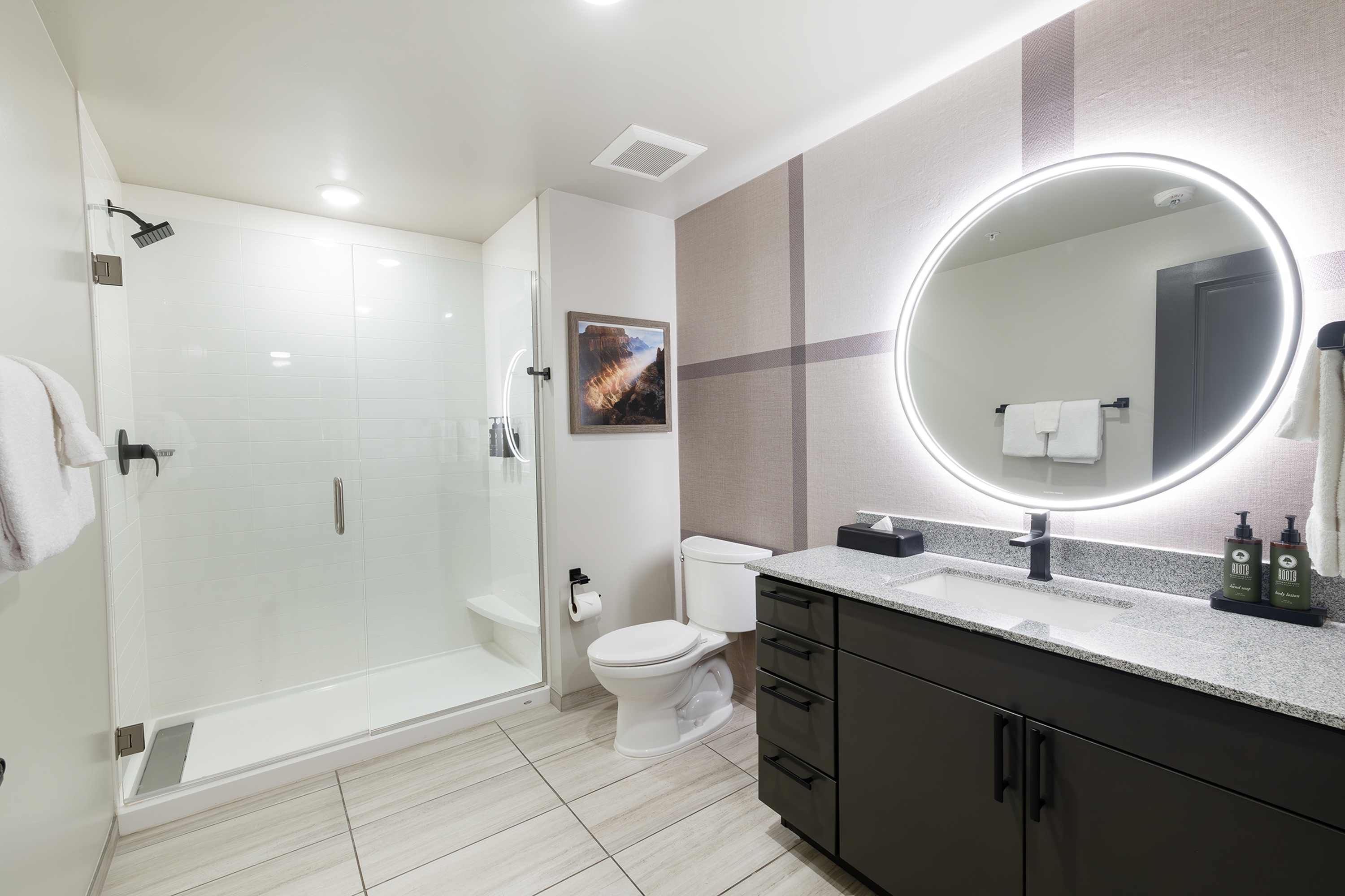 Guest room bath at the EBAC Moab in Moab, Utah