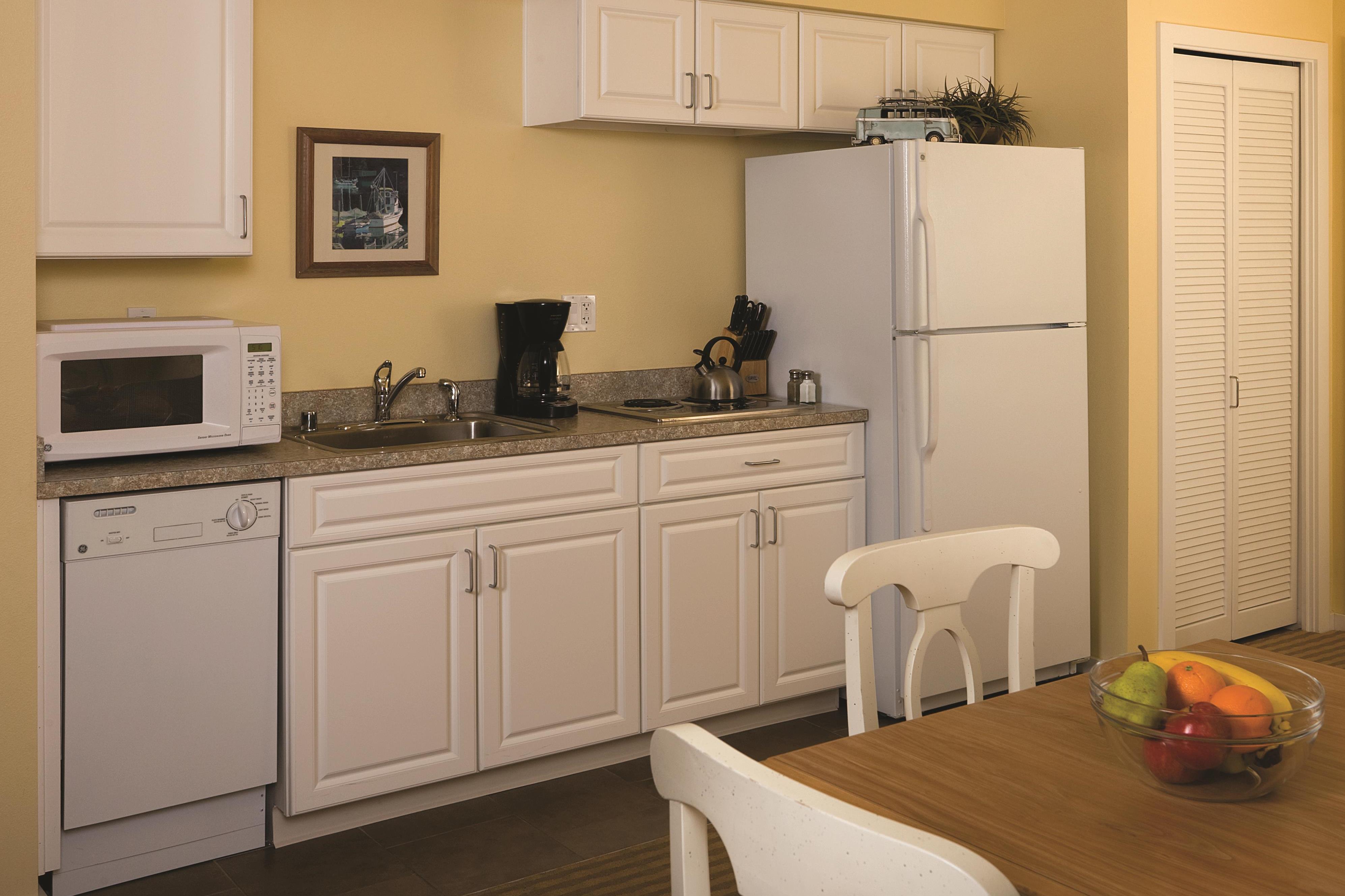 Guest room kitchen at WorldMark Long Beach in Long Beach, Washington