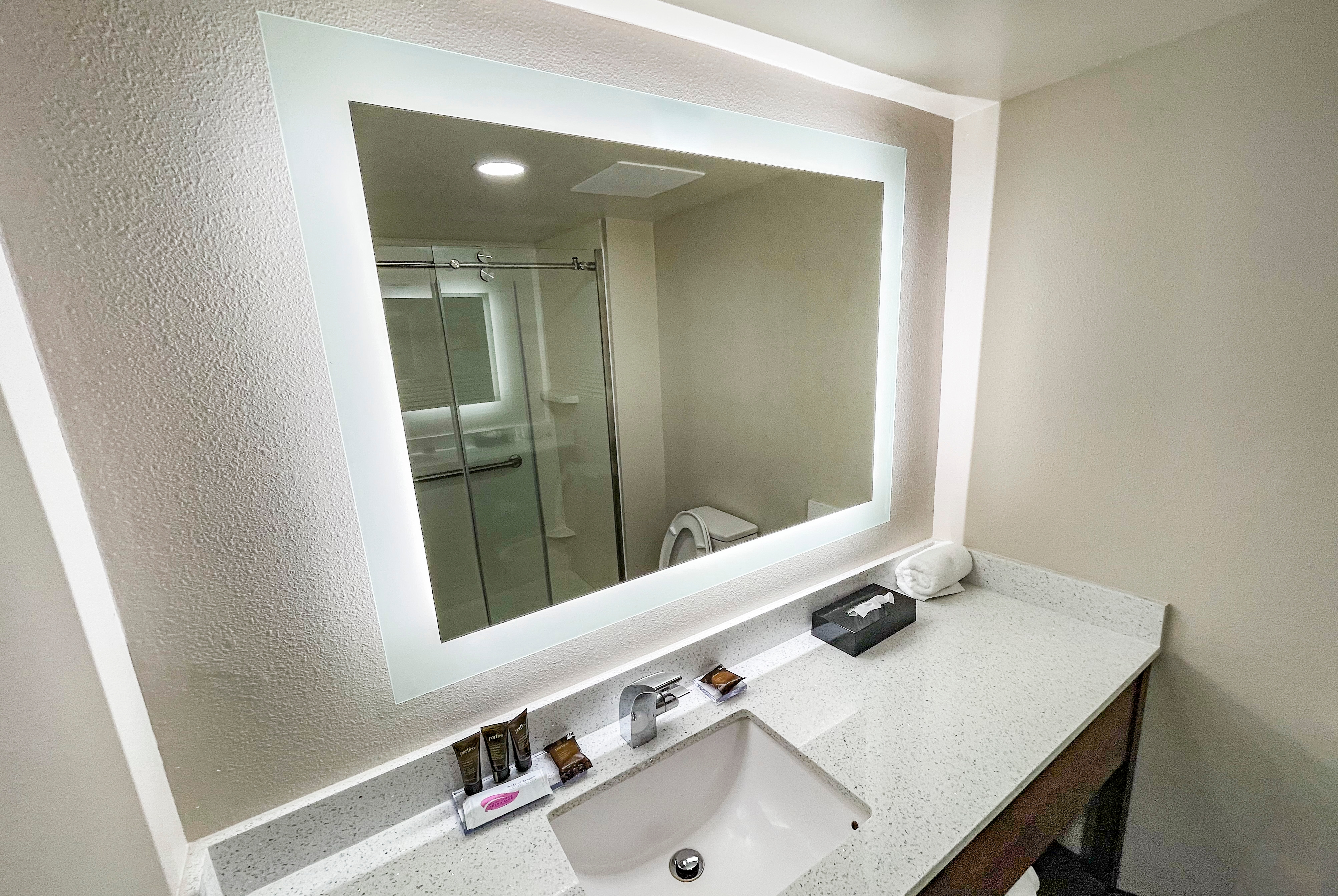 Guest room bath at the Wingate by Wyndham Panama City Area Lynn Haven in Lynn Haven, Florida