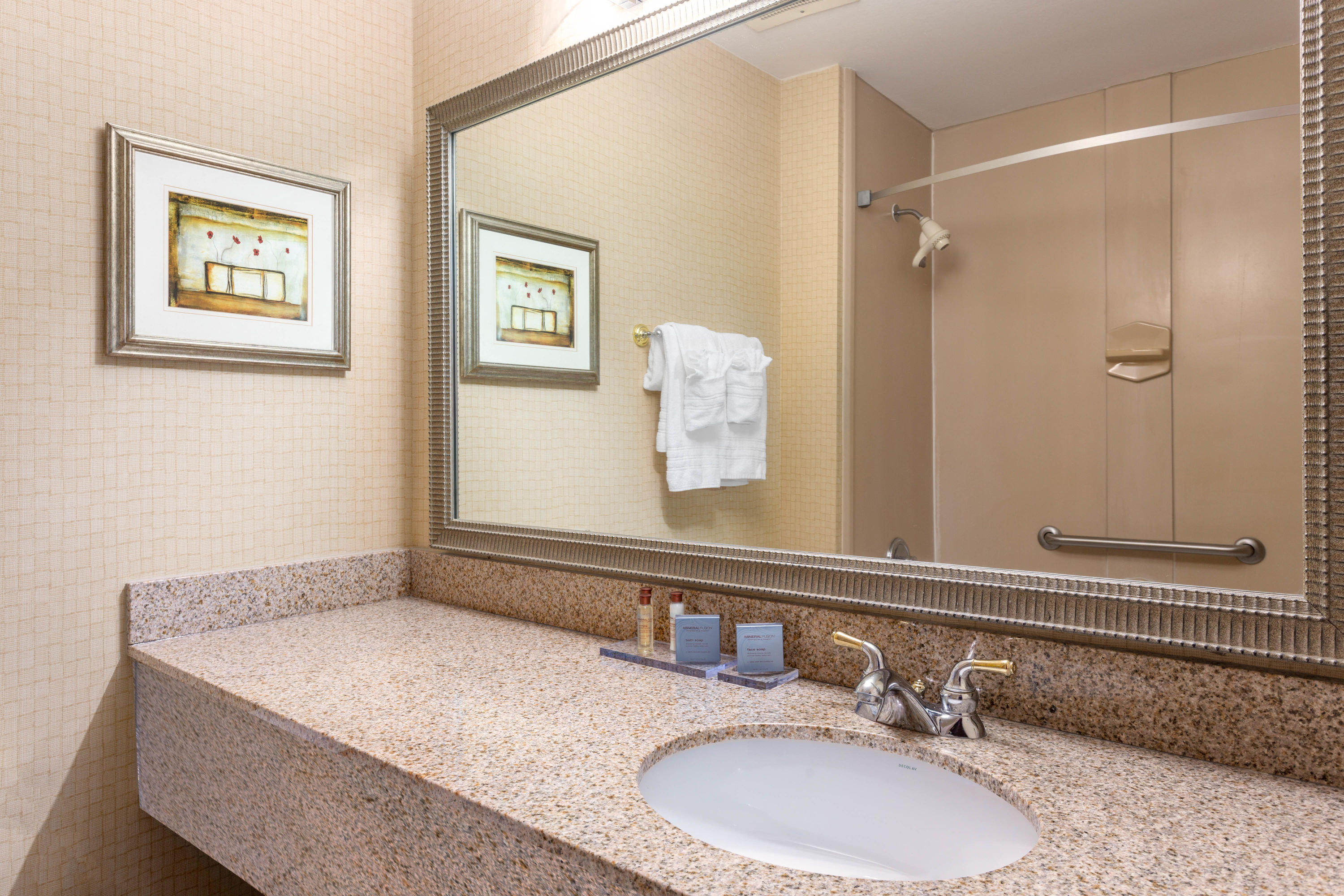 Guest room bath at the Wingate by Wyndham Macon I-75 in Macon, Georgia